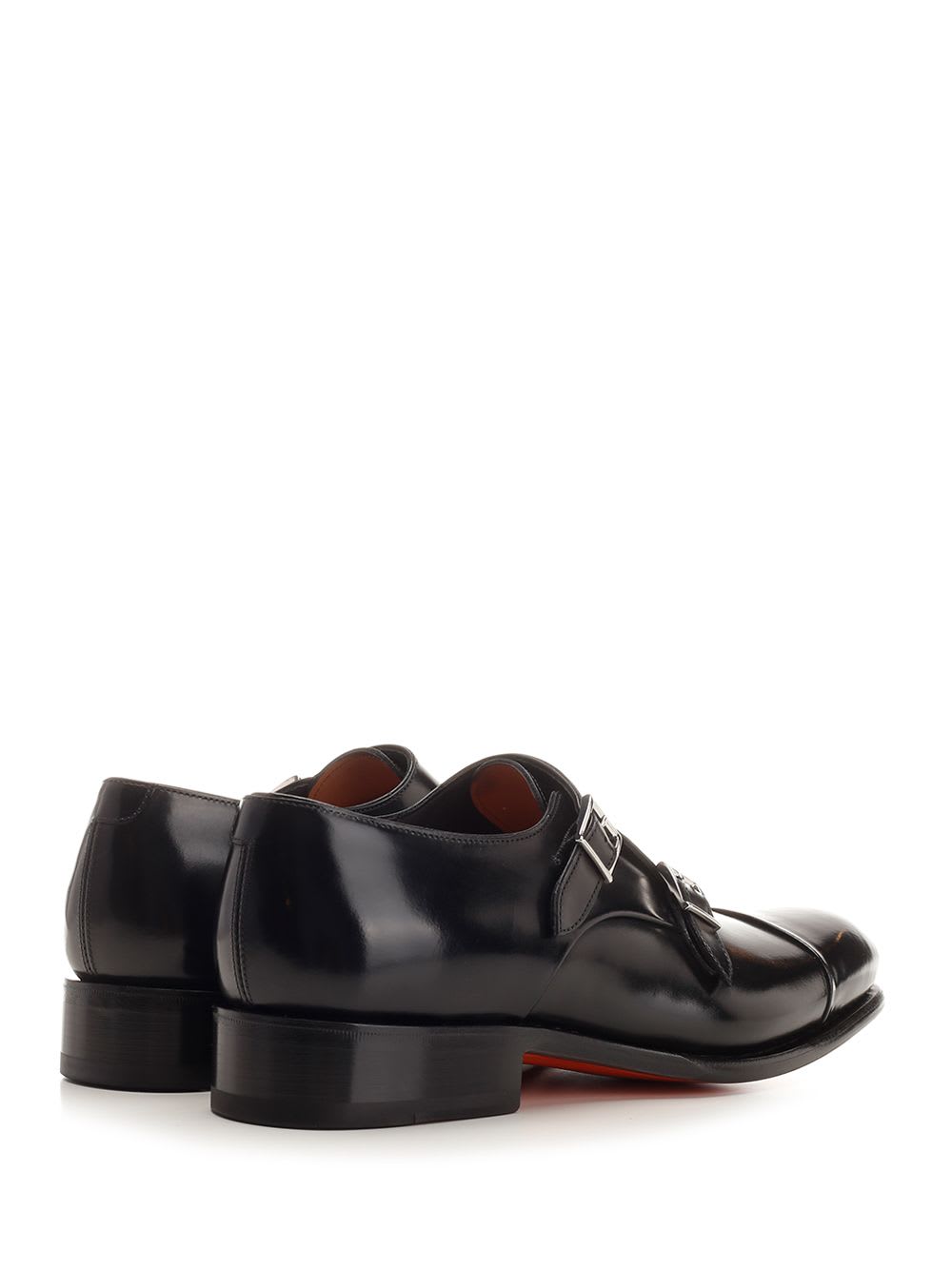 Shop Santoni Mens Double Buckle In Black Antiqued Leather