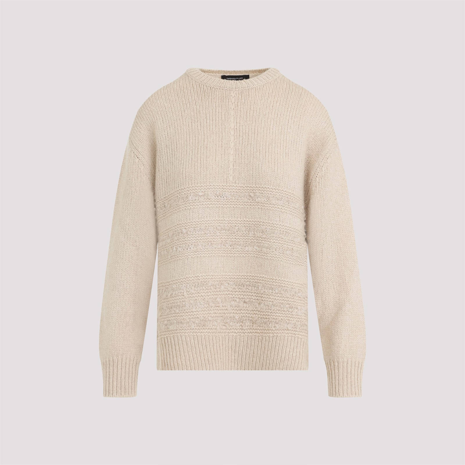 Fabiana Filippi Textured Knit Camel Sweater With Ribbed Edges In White