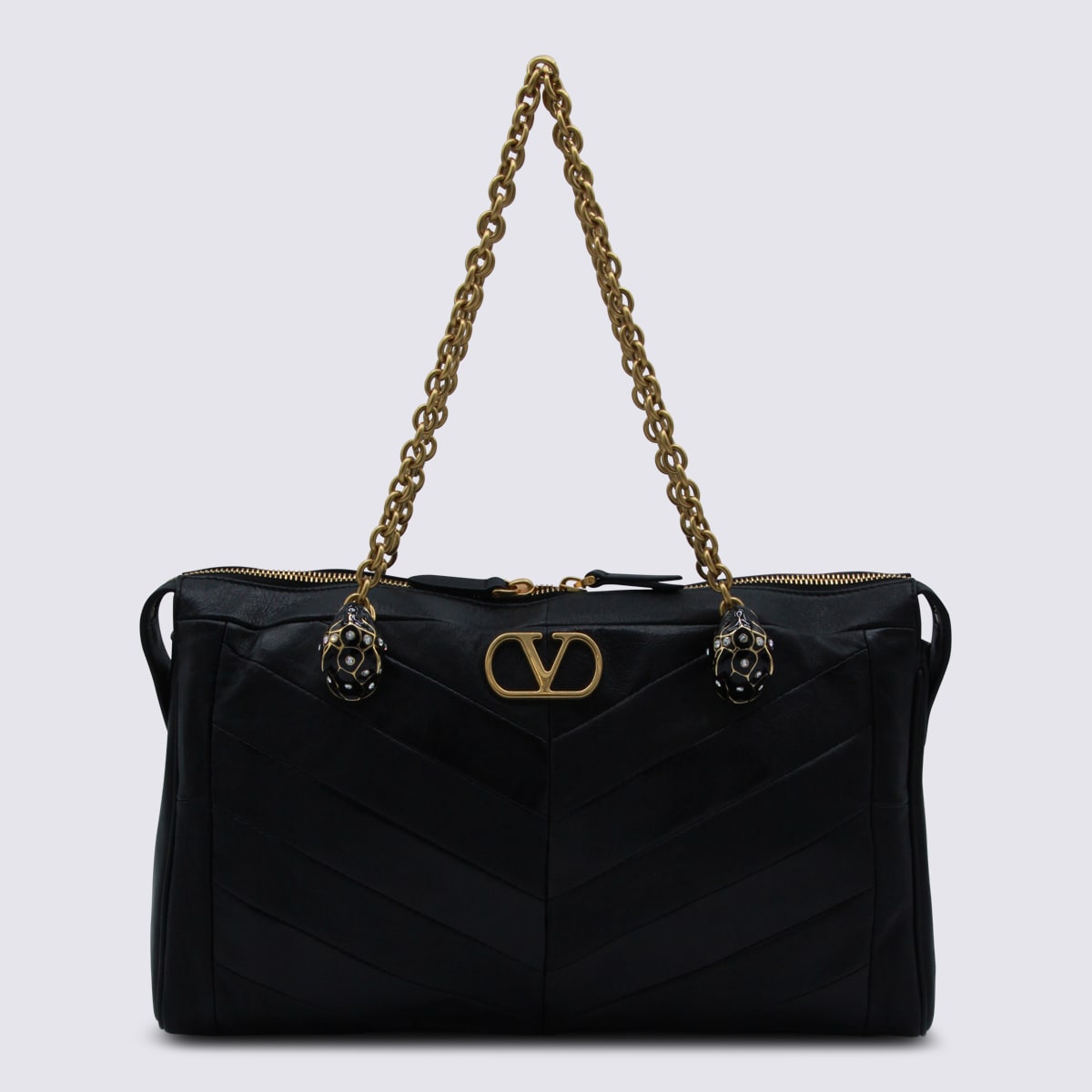 Valentino Black Leather Panthea Medium Shoulder Bag In Black