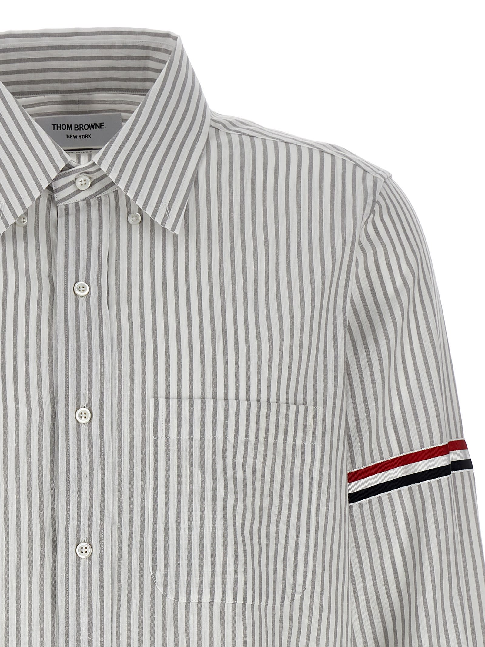 Thom Browne Grey Vertical-stripe Long-sleeve Shirt In Gray