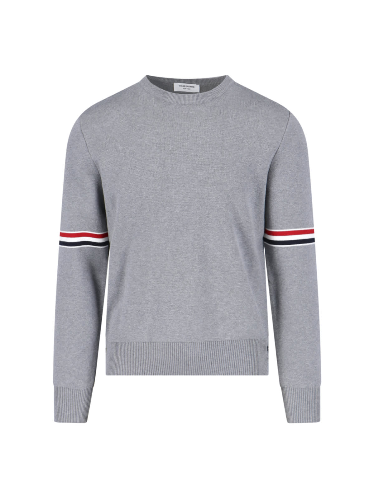 Shop Thom Browne Tricolor Detail Sweater In Gray