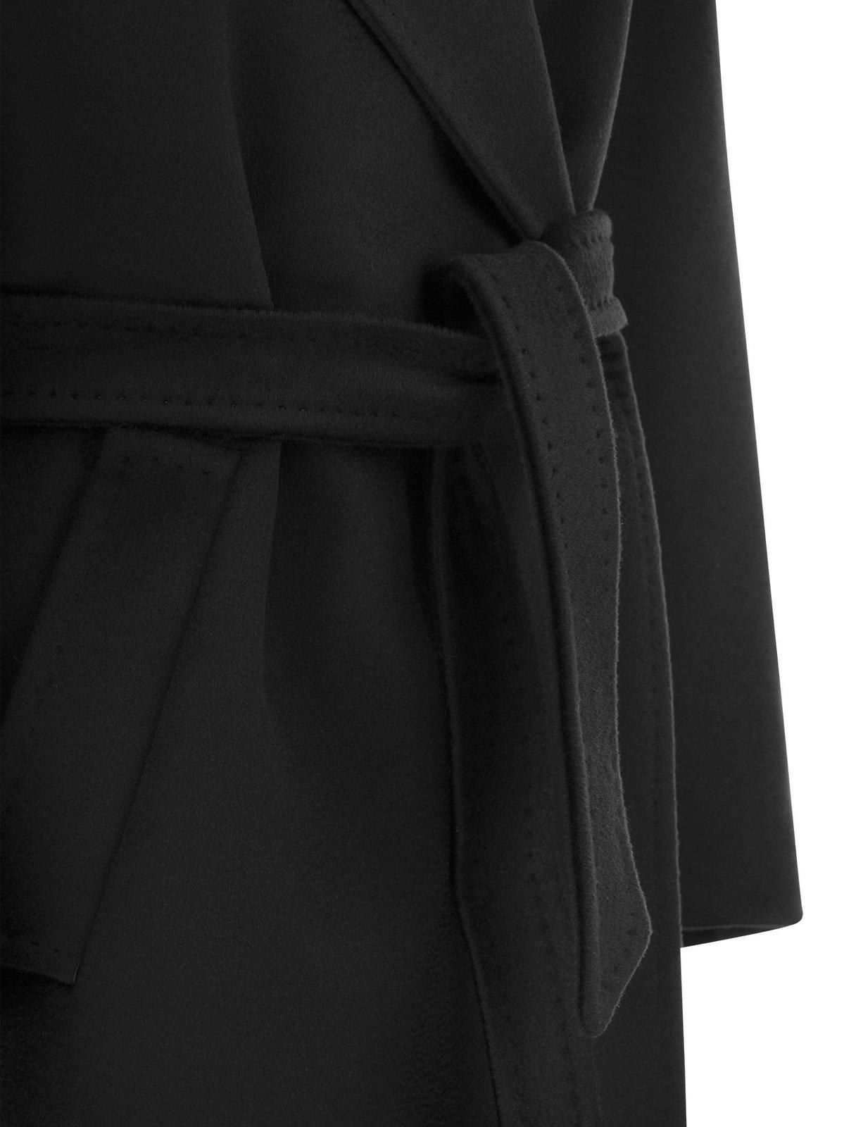 Shop Weekend Max Mara Belted Long-sleeved Coat In Nero