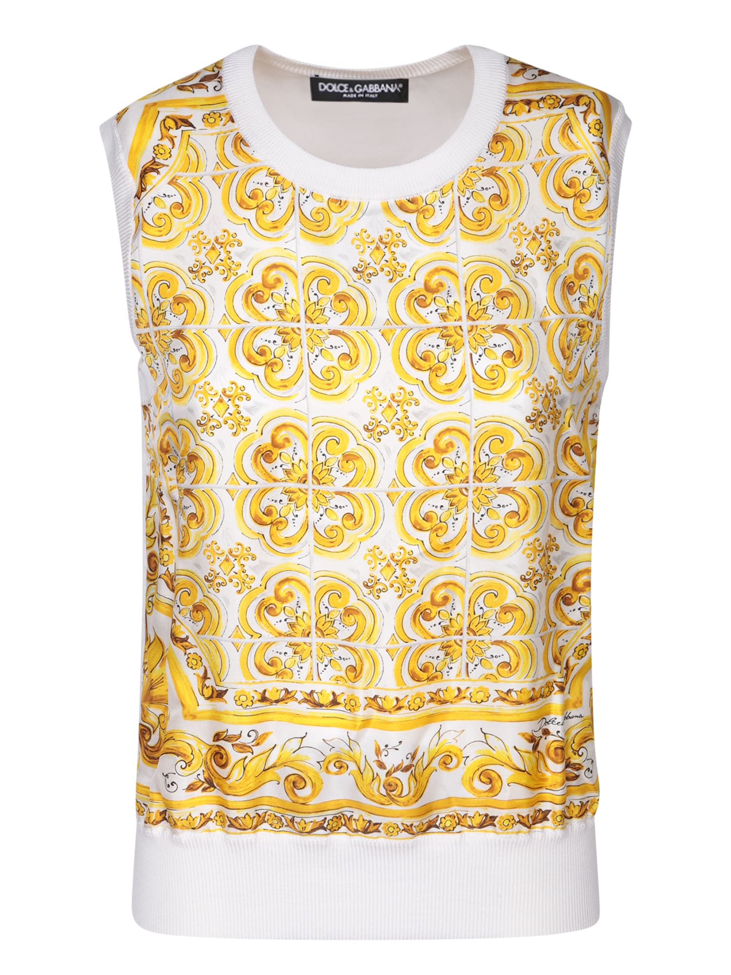 Shop Dolce & Gabbana Majolica Sleeveless Vest In Yellow