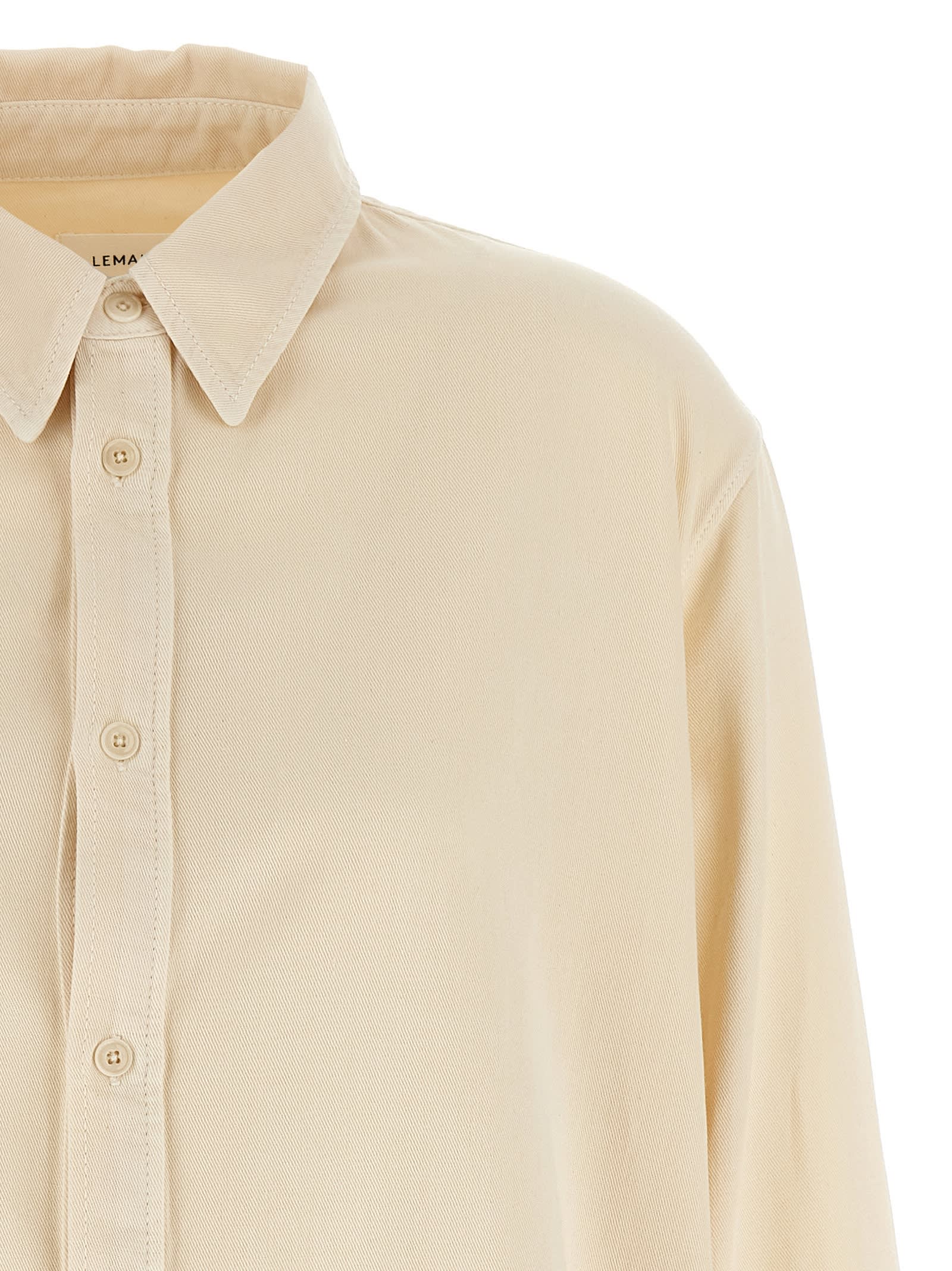 Lemaire Casual Shirt With Buttoned Cuffs And Curved Hem In Neutral