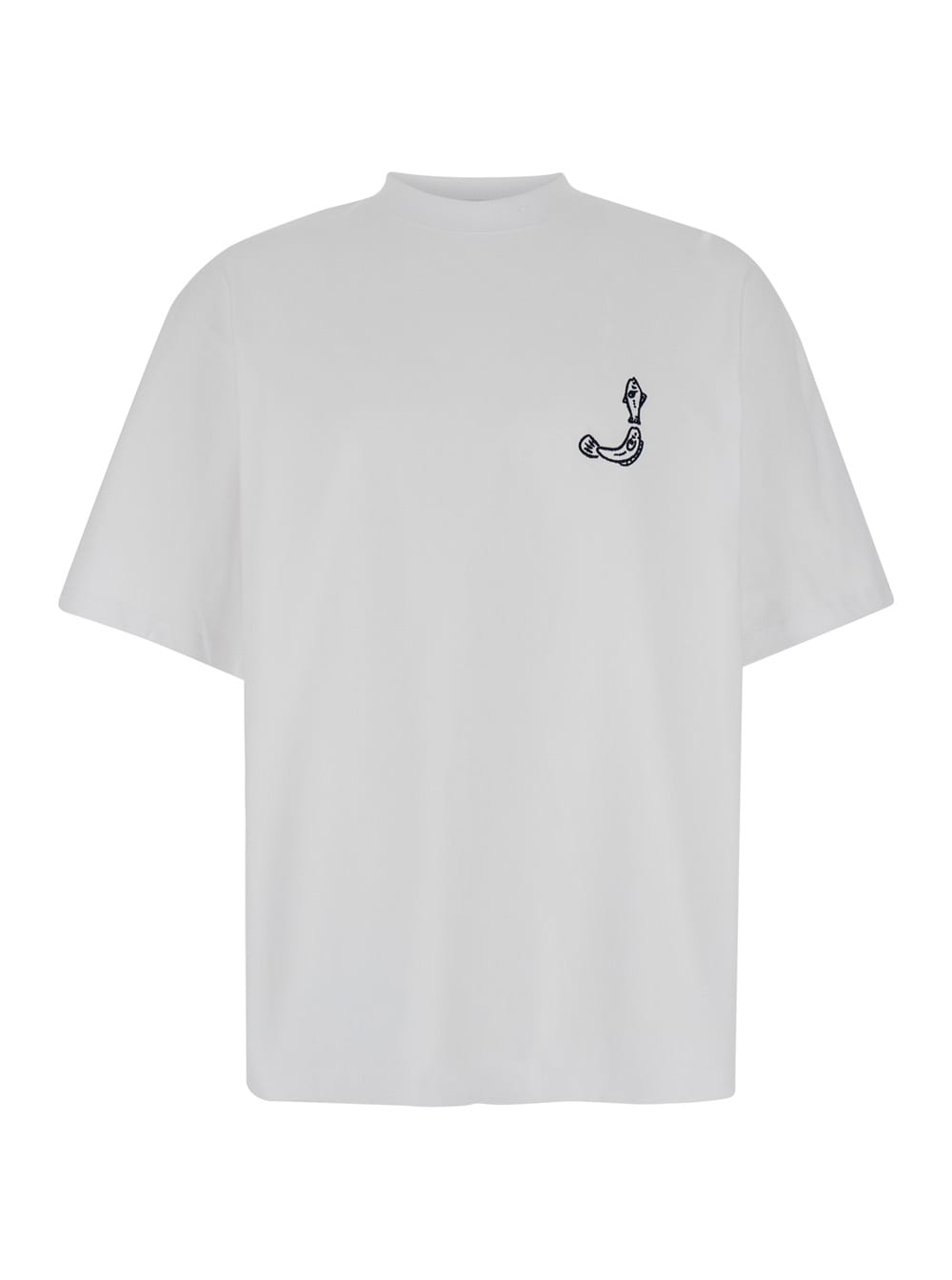 mèru White T-shirt With Fisherman Print In Cotton Man