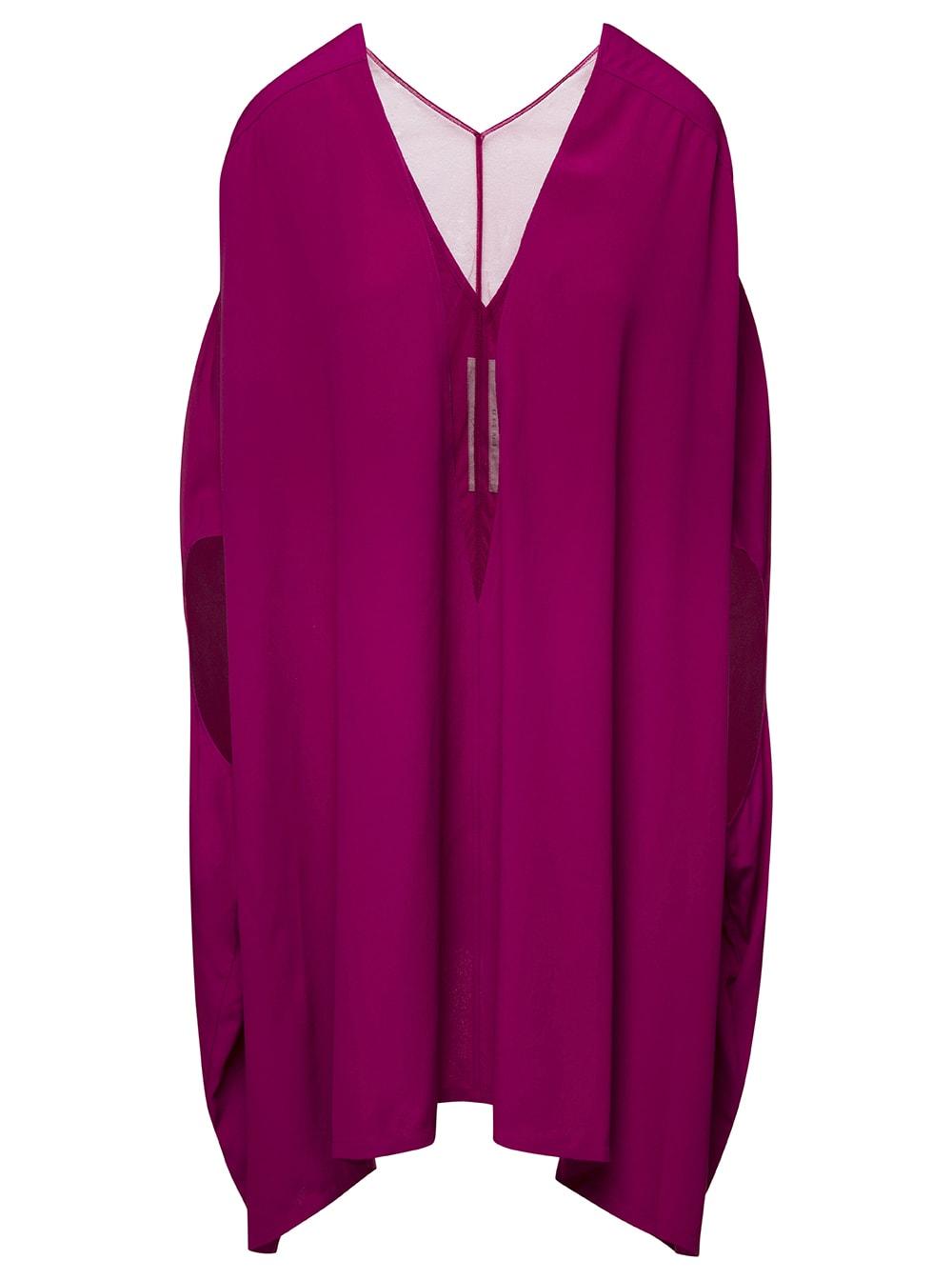 RICK OWENS BABEL FUCHSIA KAFTAN WITH PLUNGING NECKLINE AND MESH PANELLING IN ACETATE WOMAN