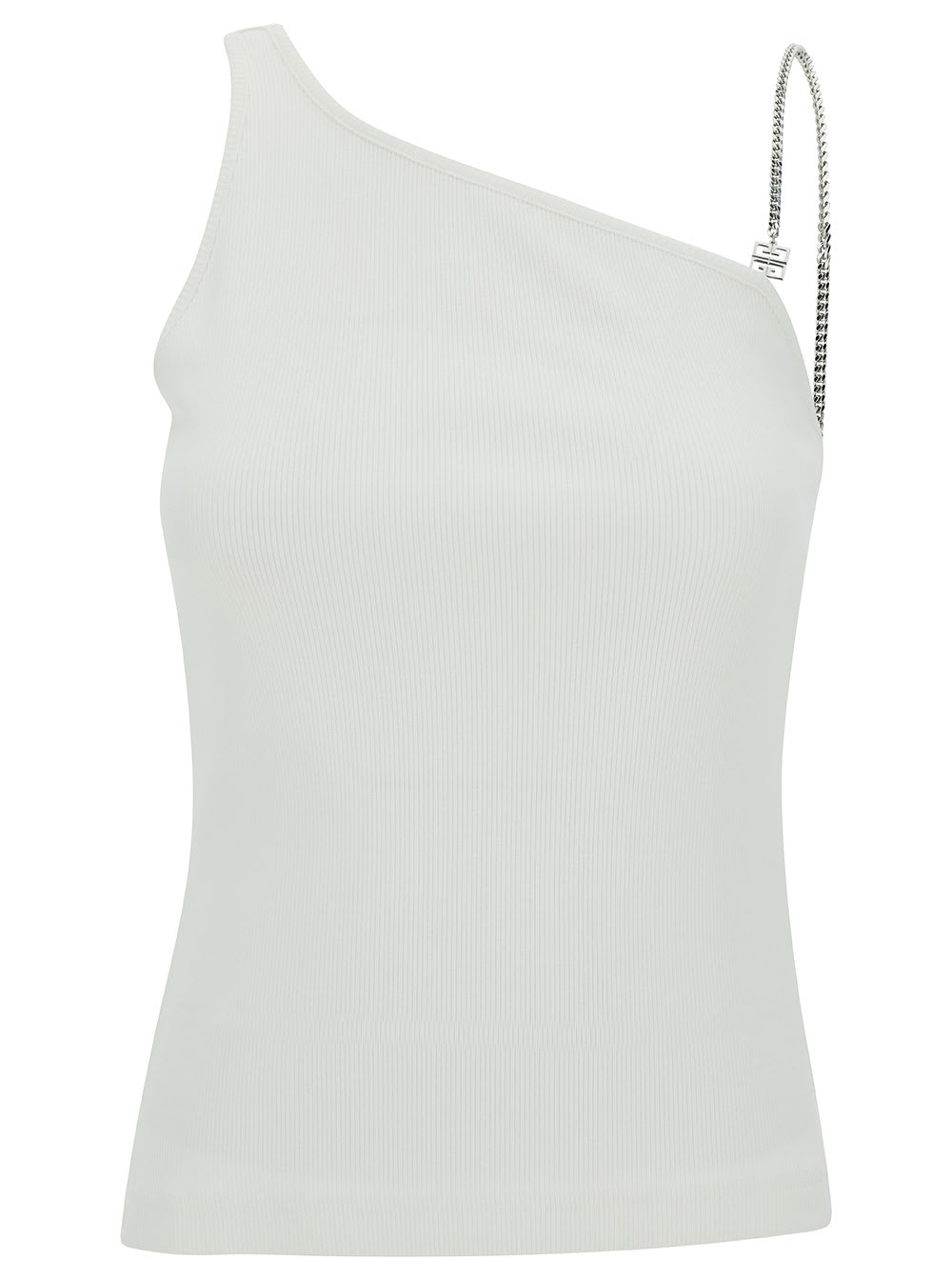 Shop Givenchy White One-shoulder Top With 4g Chain In Stretch Cotton Woman