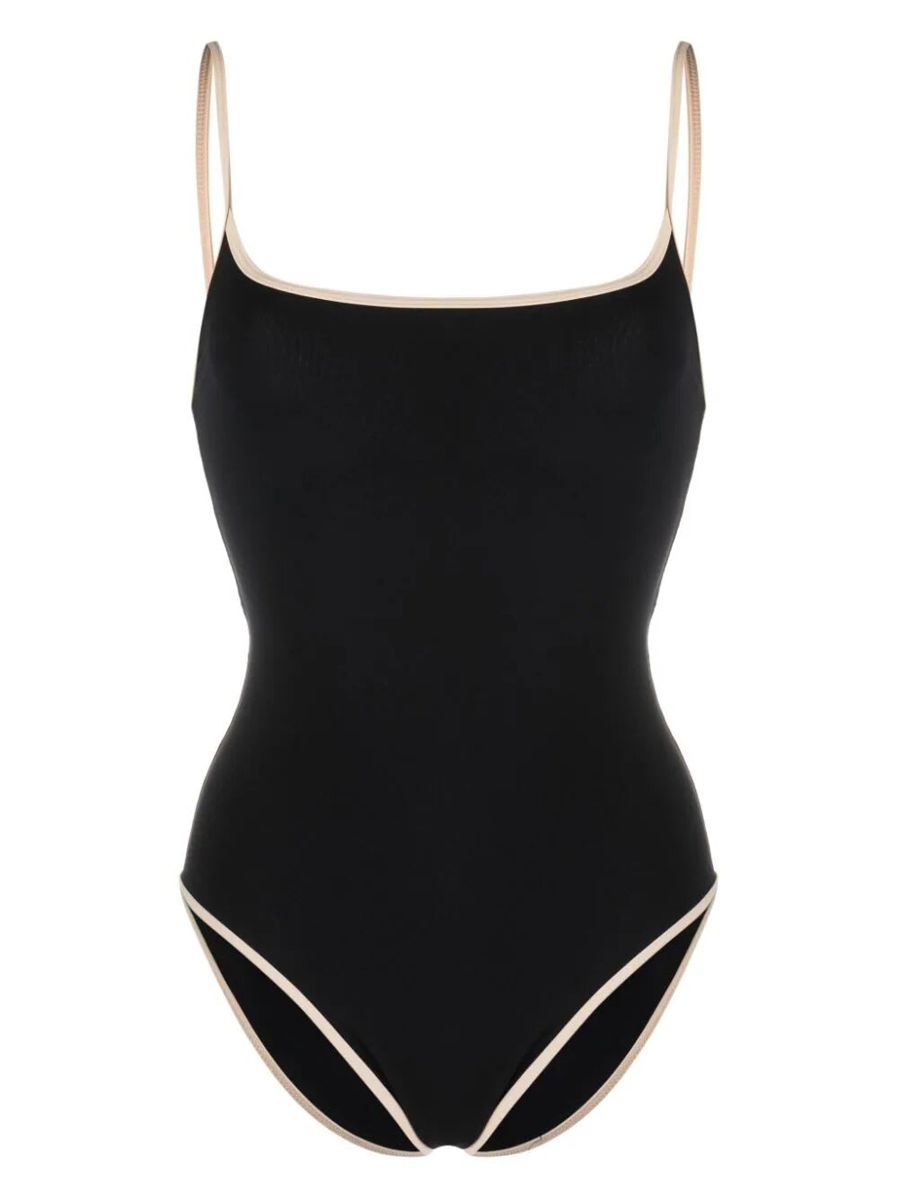 Shop Totême Stripe Edge Swimsuit In Black