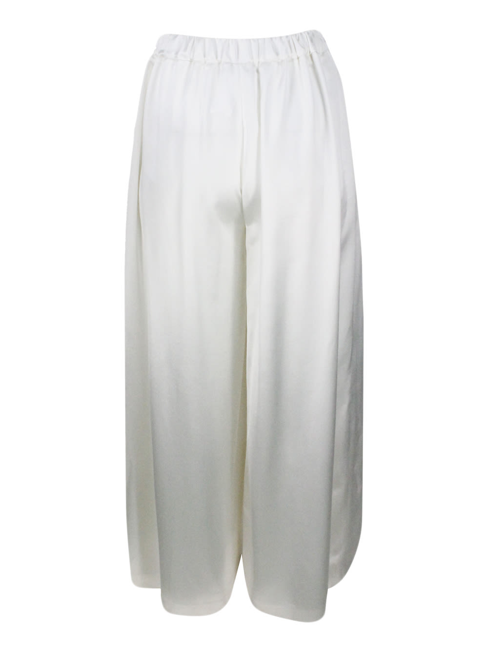 Shop Fabiana Filippi Wide Trousers With Pleats And Welt Pockets In Soft Viscose And Wool With Elastic Waist In The Back. 
