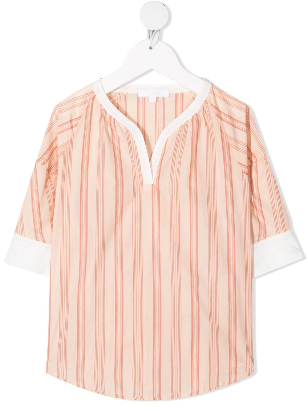 CHLOÉ KID PINK AND WHITE BLOUSE WITH STRIPED PATTERN,C15B71 Z44