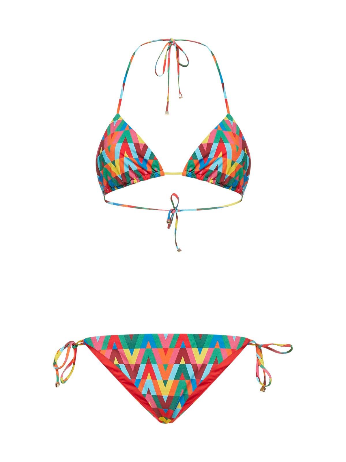 Shop Valentino All-over Optical V Printed Bikini Set In Multicolour