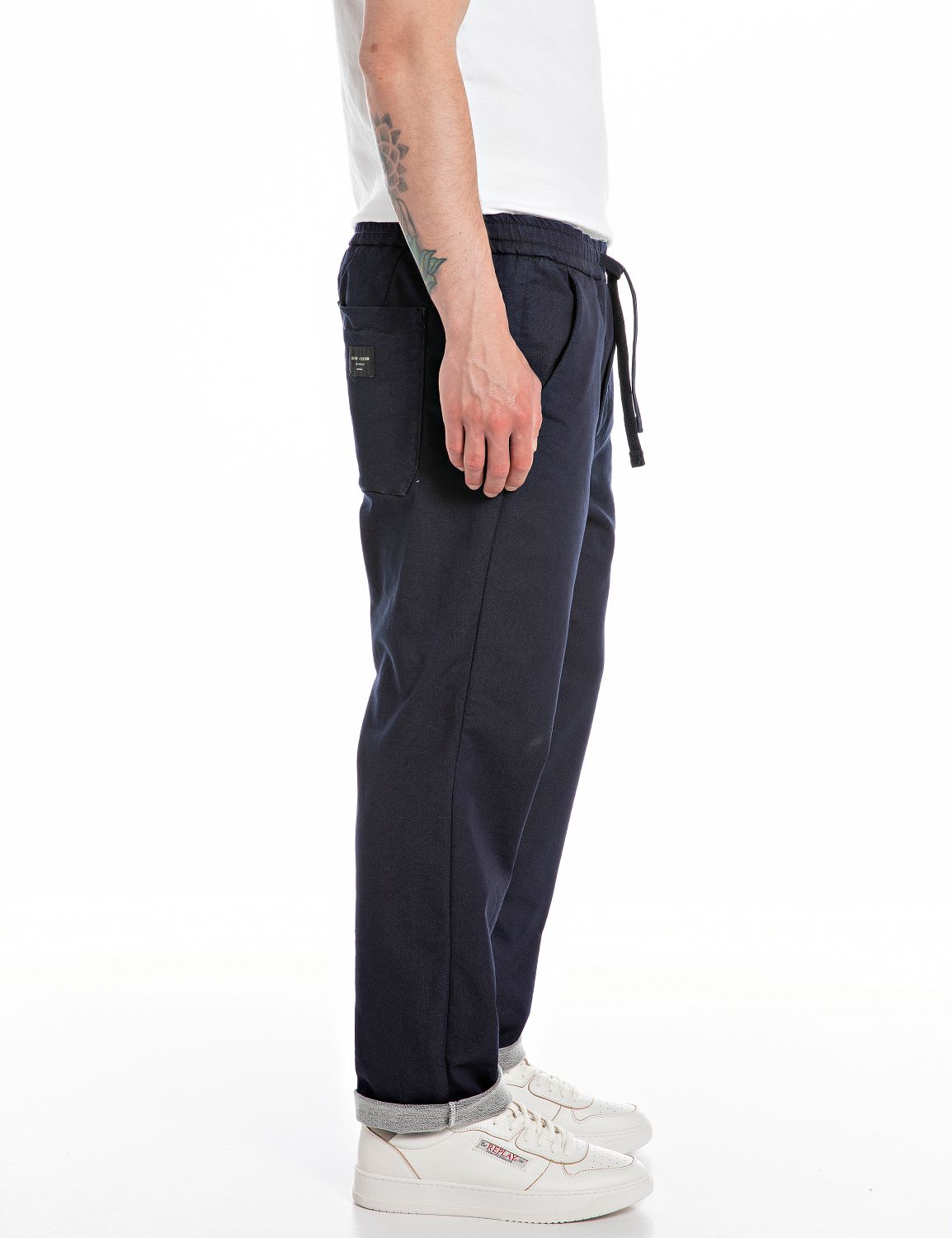 Shop Replay Trousers In Dark Blue