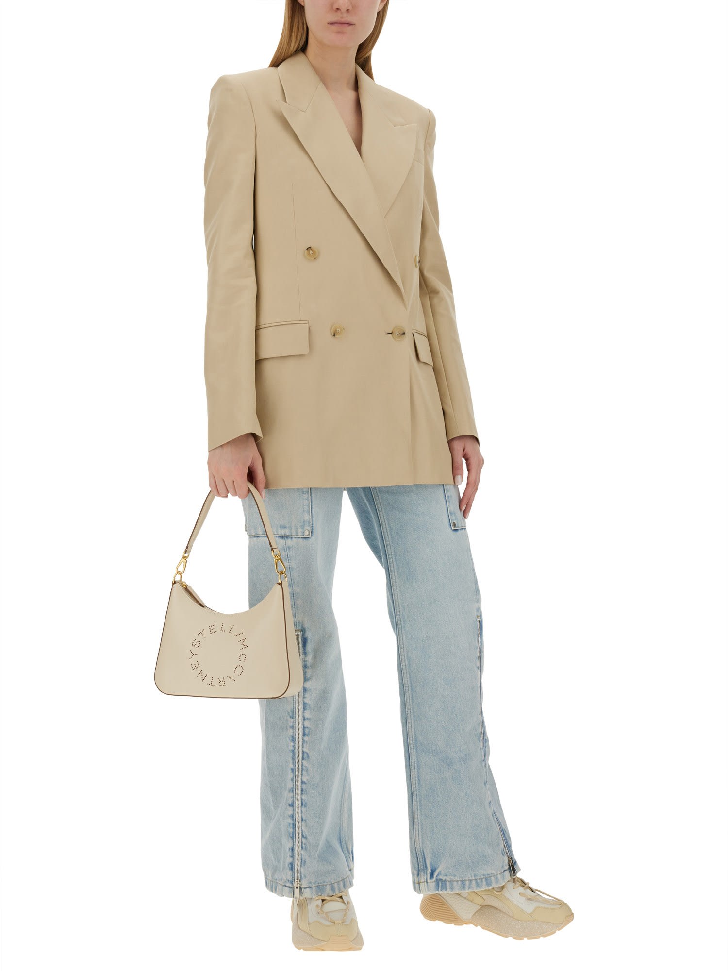Stella Mccartney Double Breasted Satin Blazer In Beige