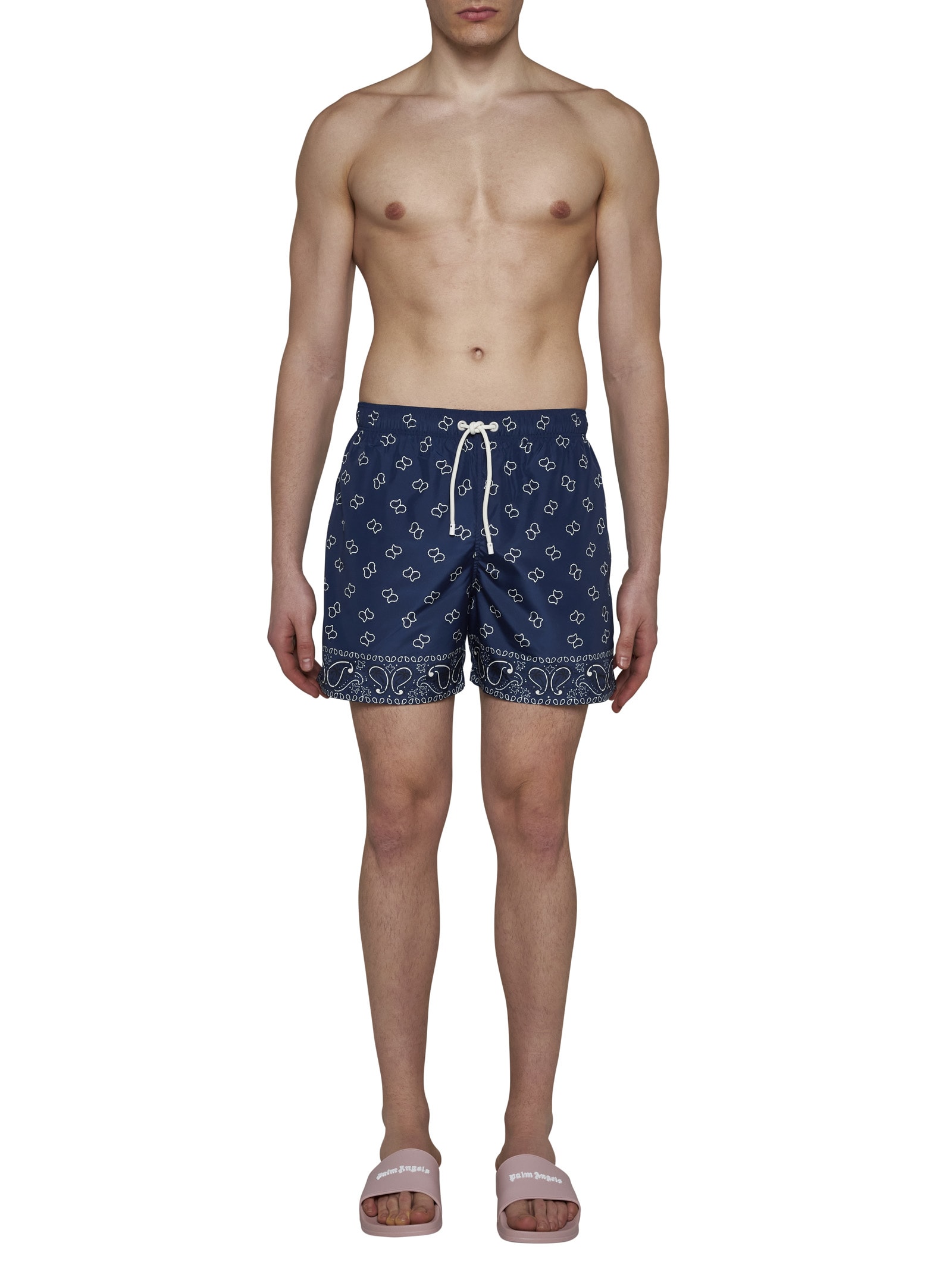 Shop Palm Angels Swimming Trunks In Navy Blue Navy Blue