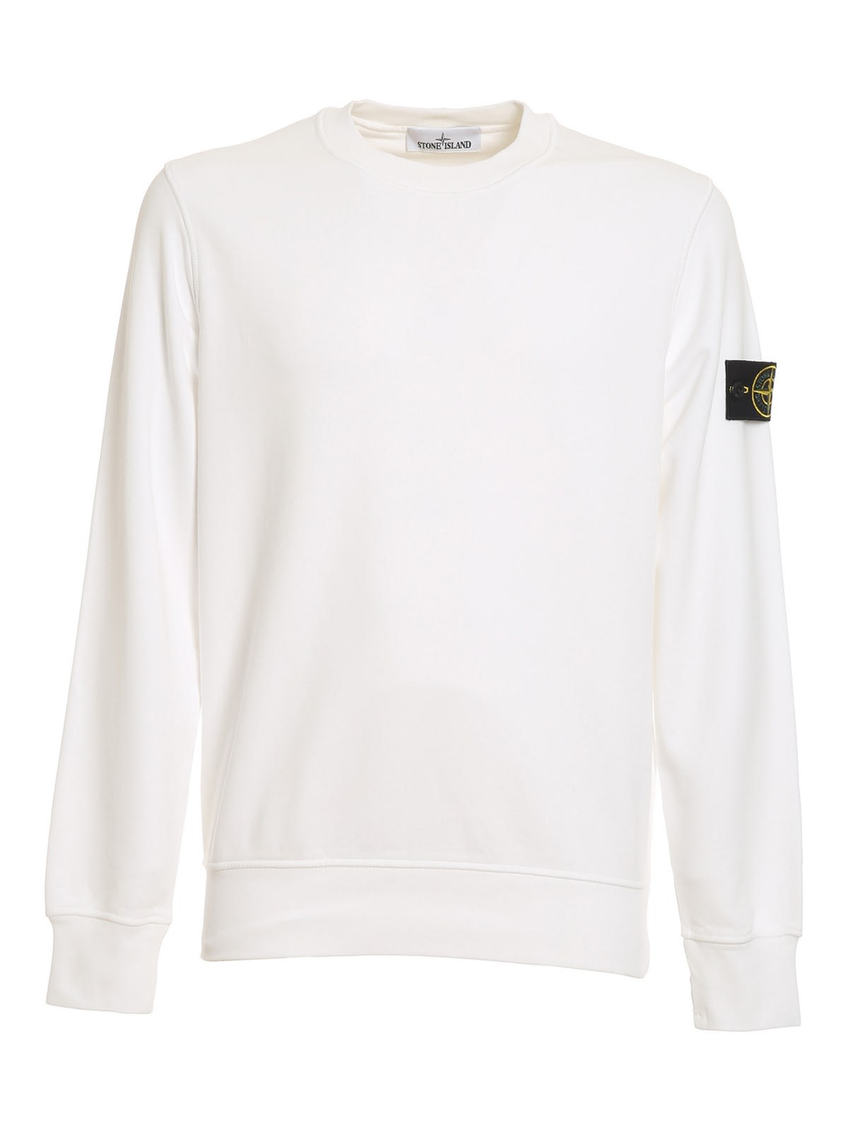 Stone Island Buttoned-patch Knitted Sweater In Bianco