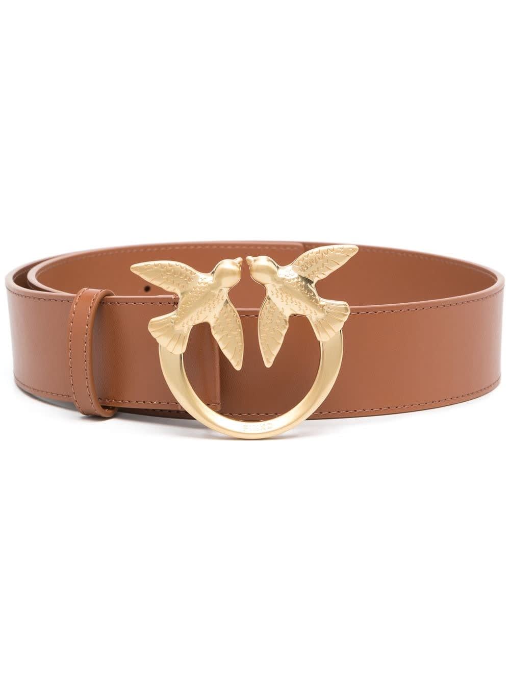 Pinko Love Berry Belt In Beige Leather With Logo Buckle
