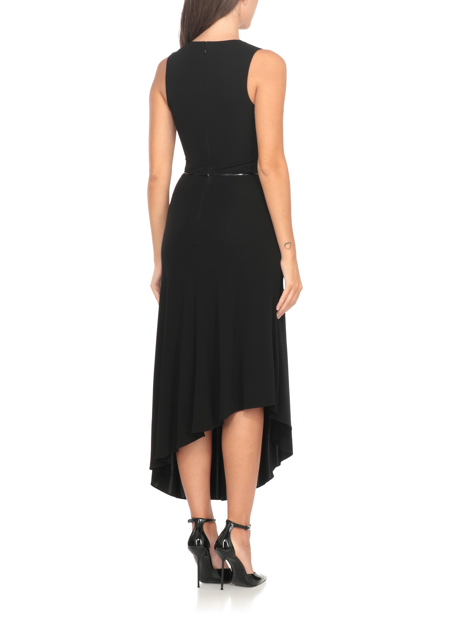 Elisabetta Franchi Viscose Midi Dress With Asymmetrical Hemline In Black