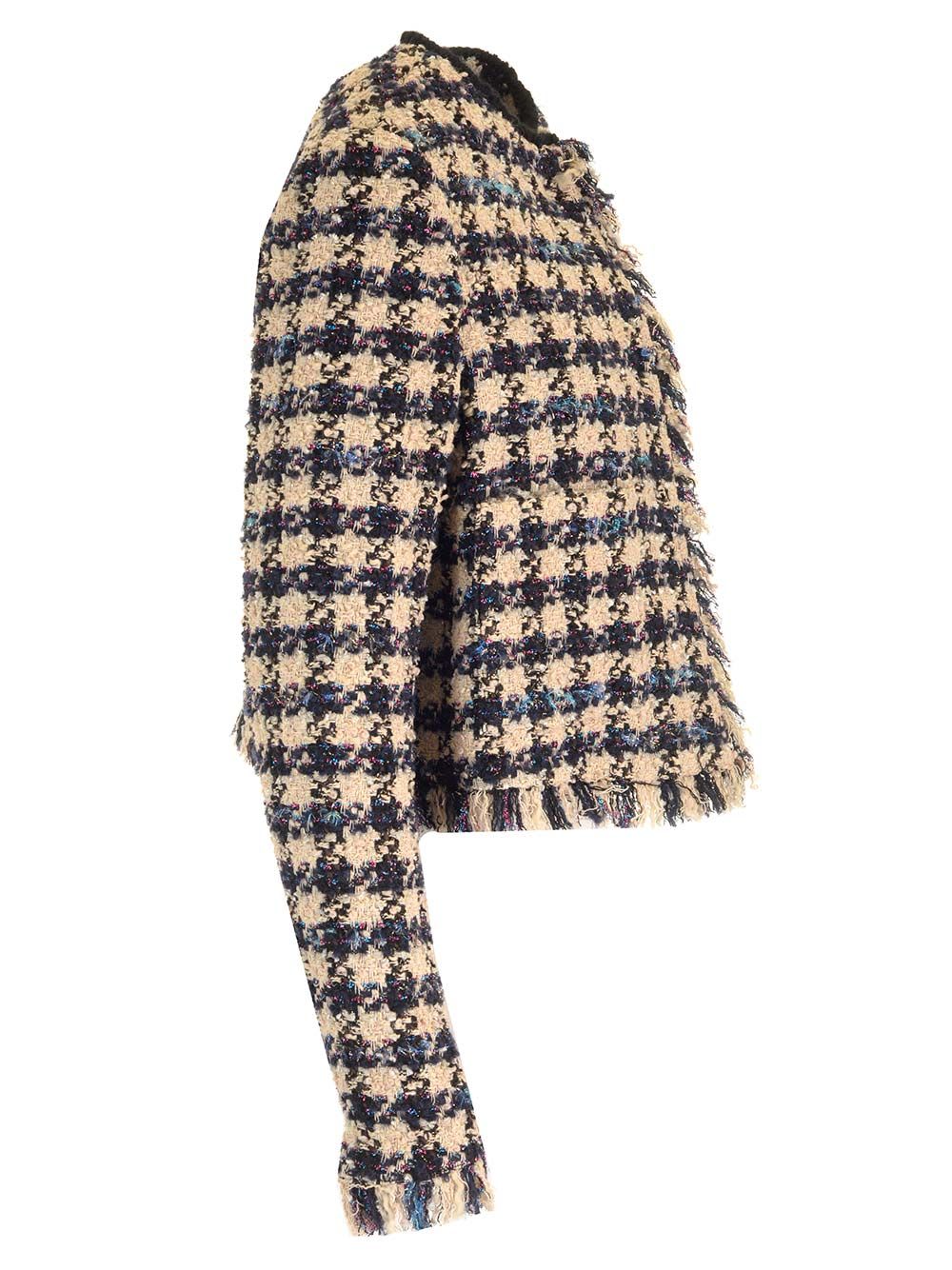 Shop Forte Forte Houndstooth Cropped Jacket In Blue