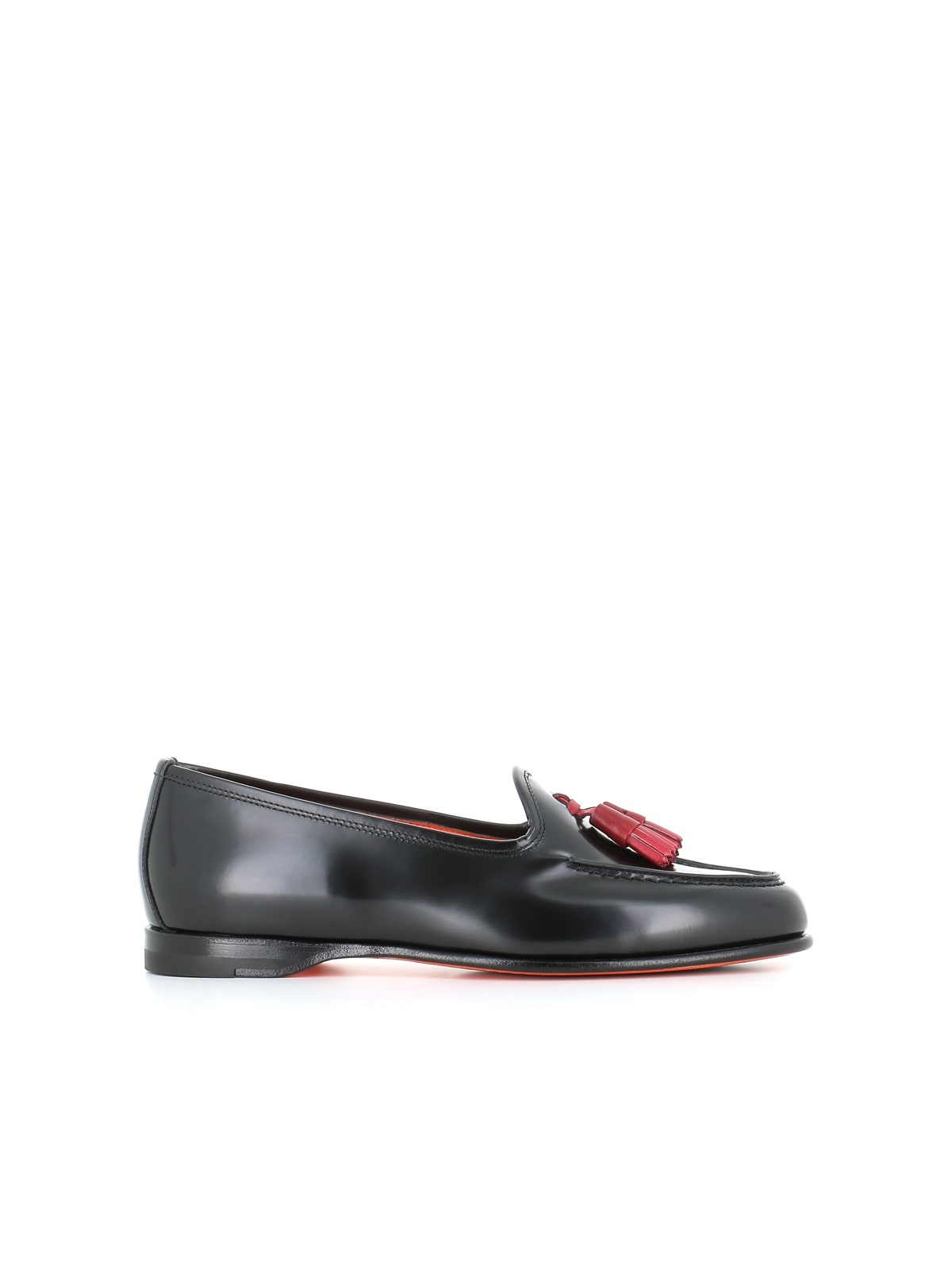 Santoni Tassel Loafer In Black/red