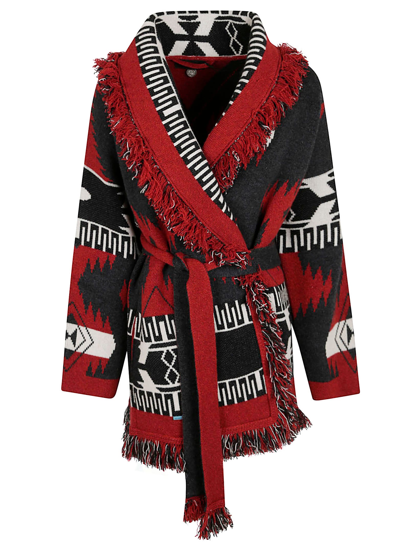 Alanui Two-tone Cashmere Cardigan With Fringed Edges In Red