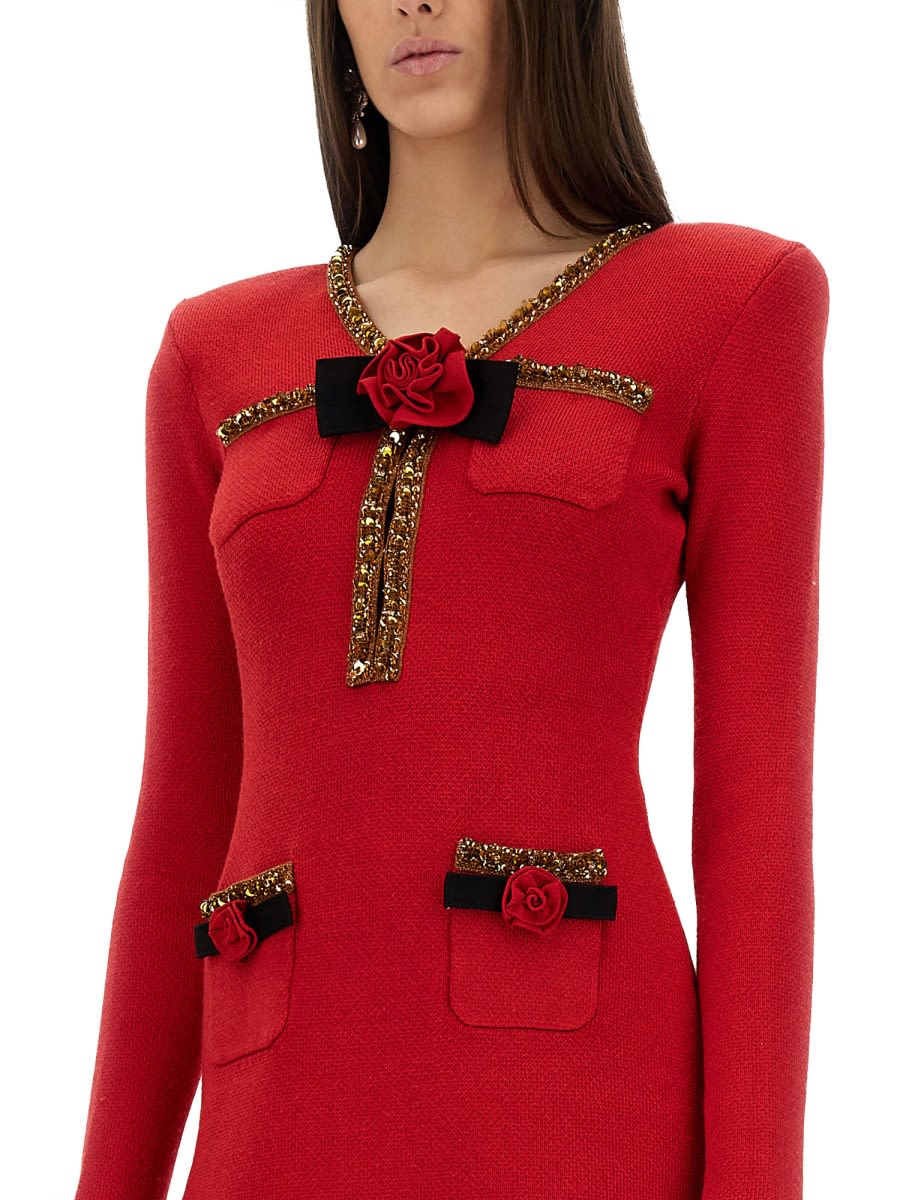 Self-portrait Textured-knit Mini Dress In Red