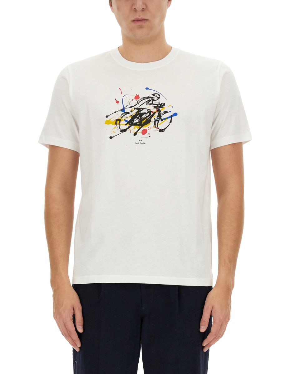 Shop Ps By Paul Smith Cyclist Print T-shirt In White