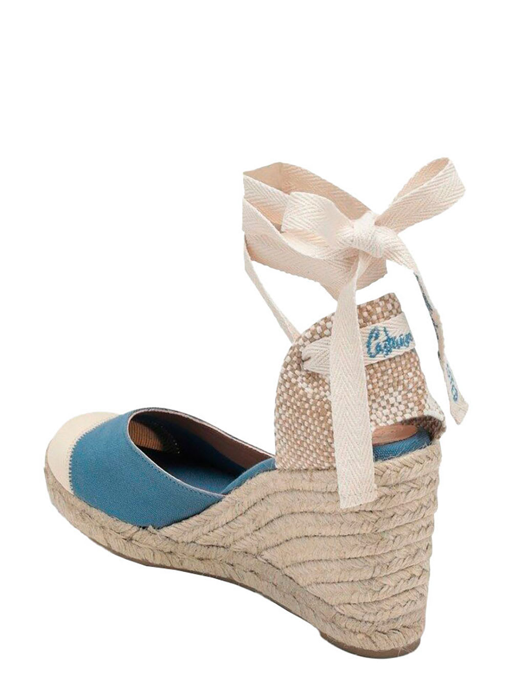 Shop Castaã±er Blue Espardille Carina Sandals With Wedge Heel In Cotton Woman In Light Blue