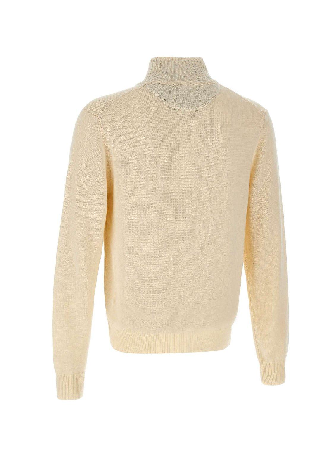 Sun 68 High-neck Zip-up Cardigan In Cream