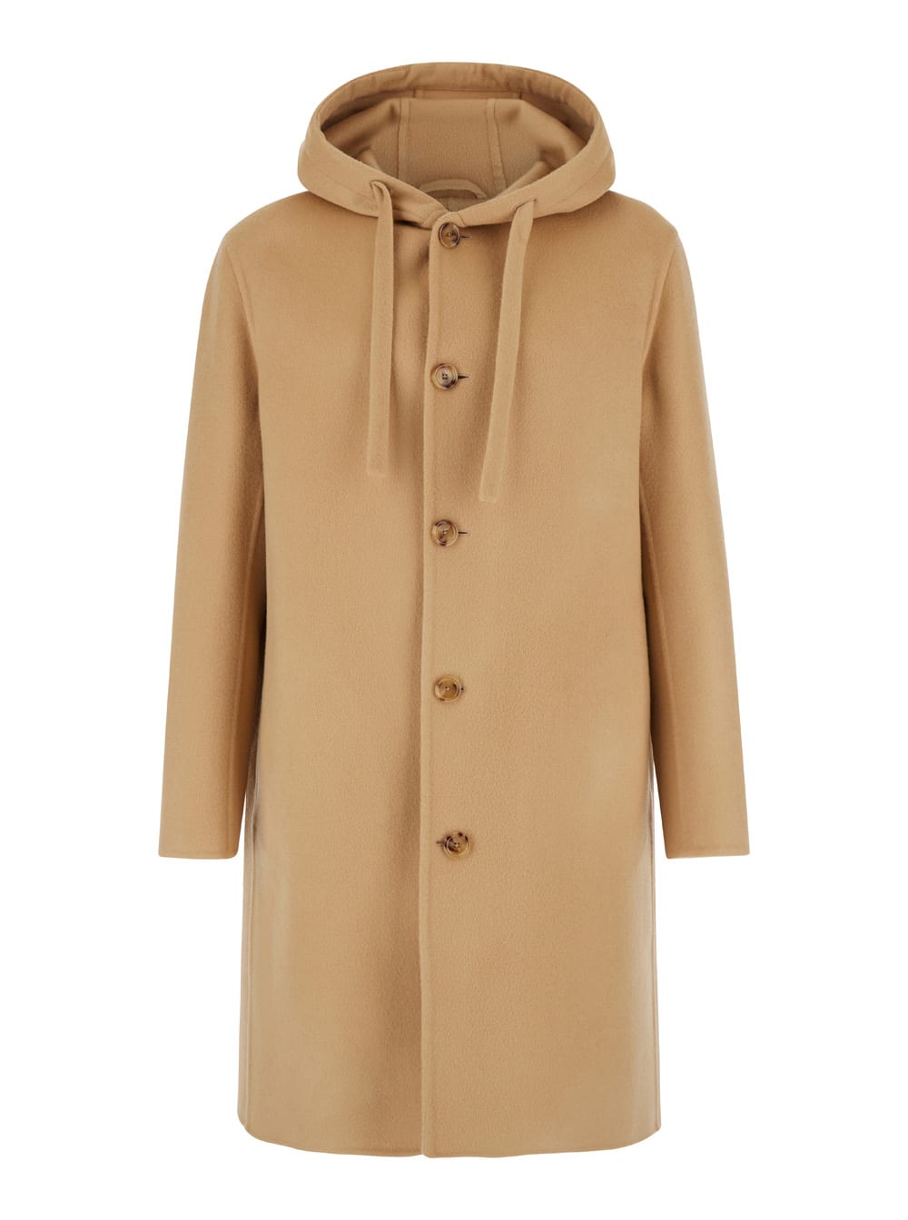 Shop Lardini Beige Single-breasted Coat With Hood In Wool Woman