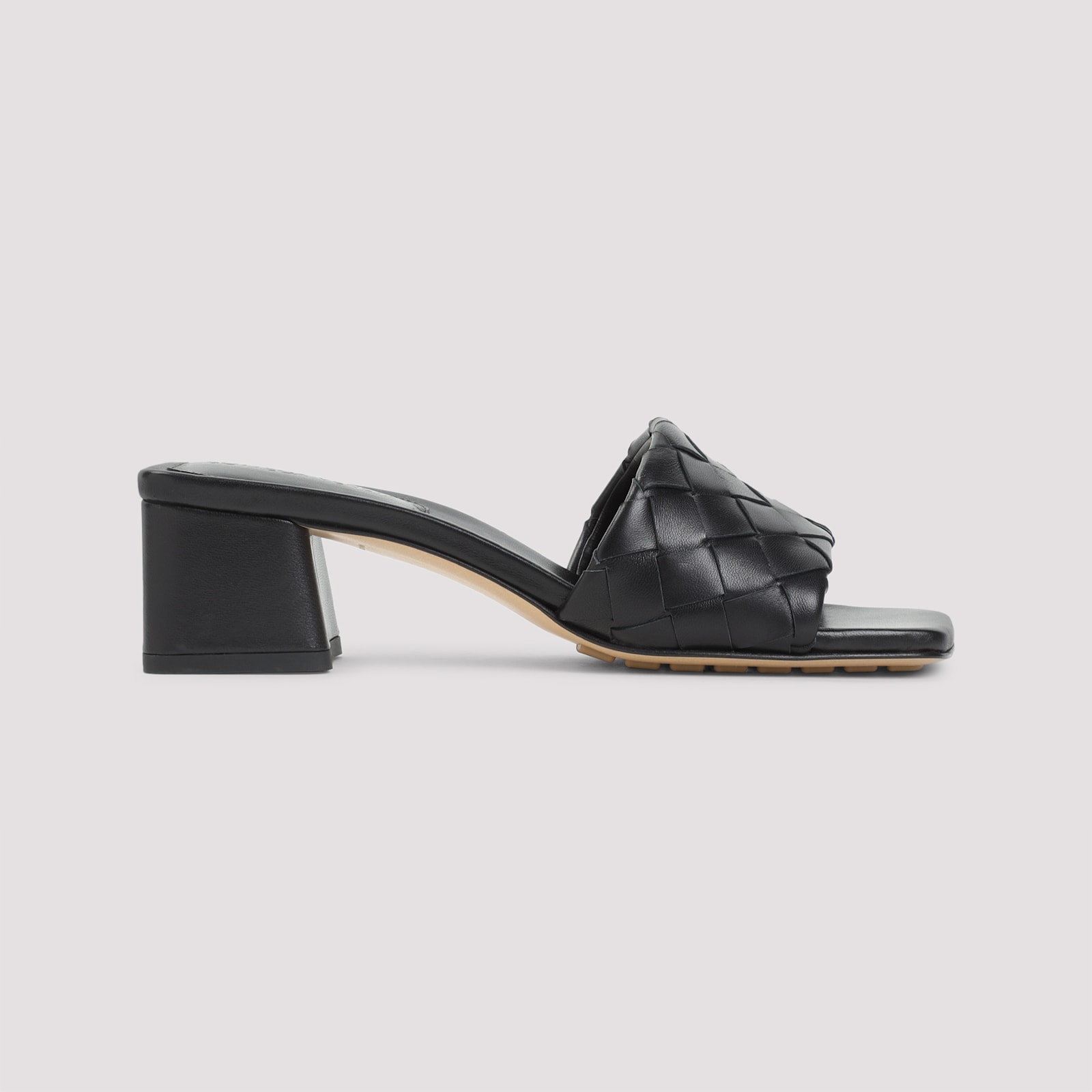 Bottega Veneta Women Leather Heel Sandals With Intrecciato Motif In Black