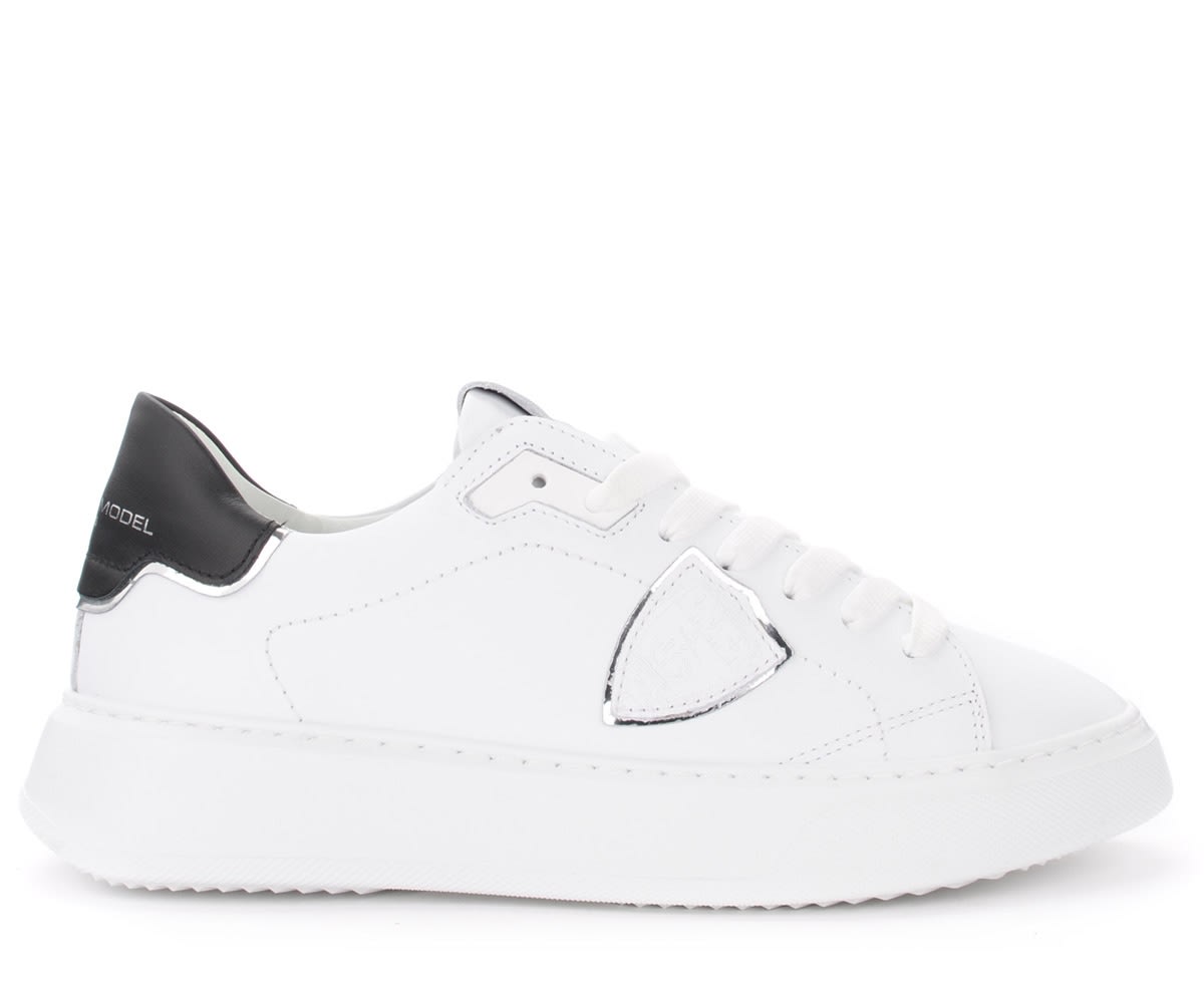 Philippe Model Temple White Leather Sneakers With Black And Silver Spoiler