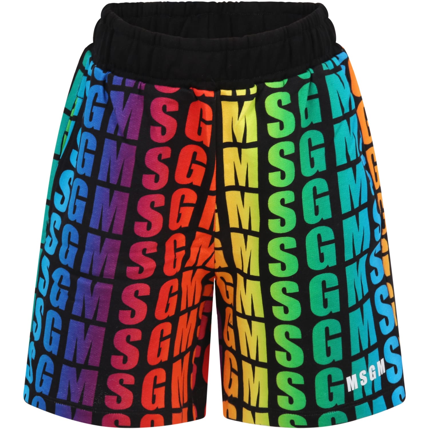 MSGM Black Short For Boy With Logos
