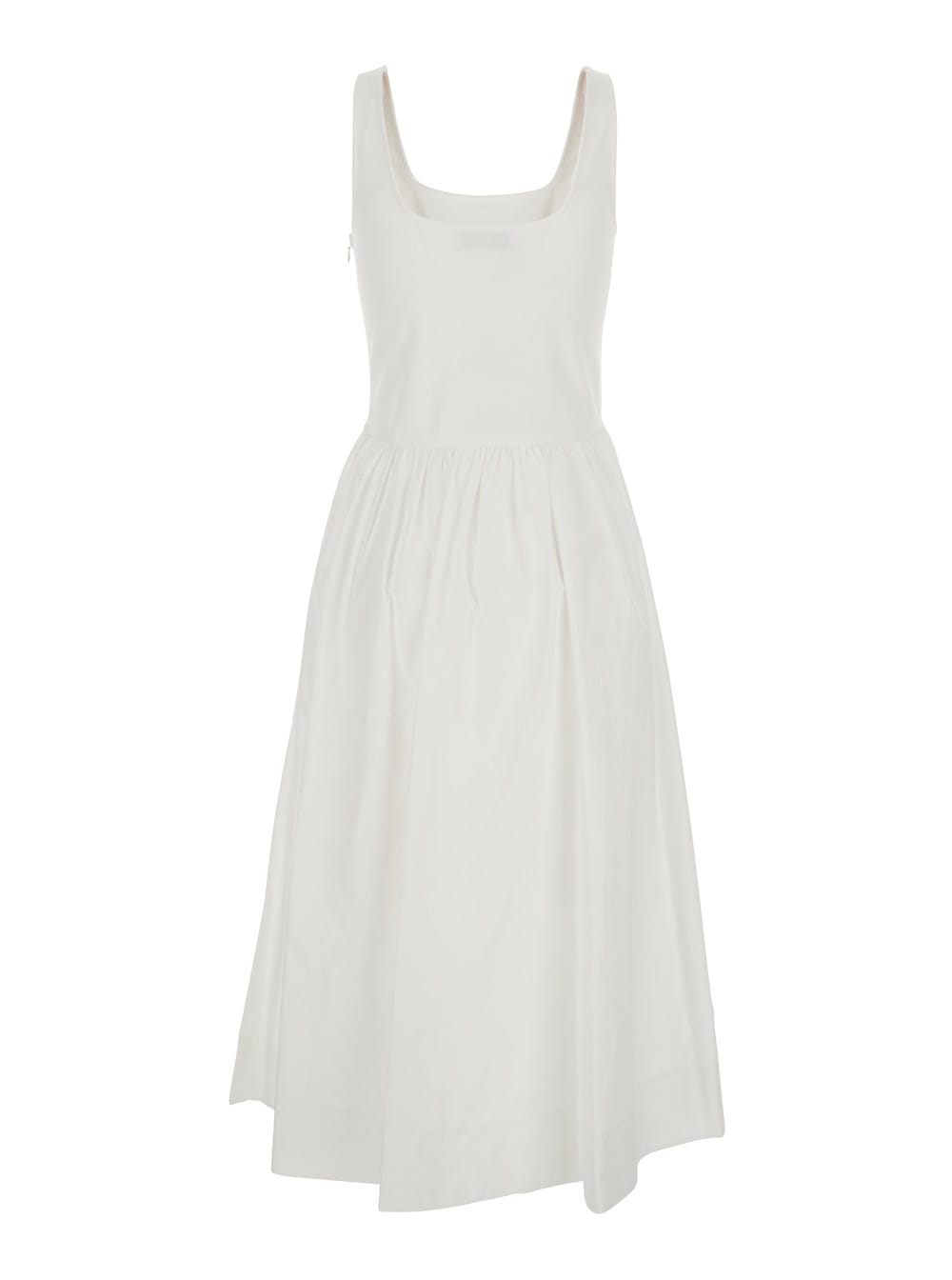 Dunst White Dress With Side Zipper Closure And Flared Skirt With Pleated Details In Cotton Blend Woman
