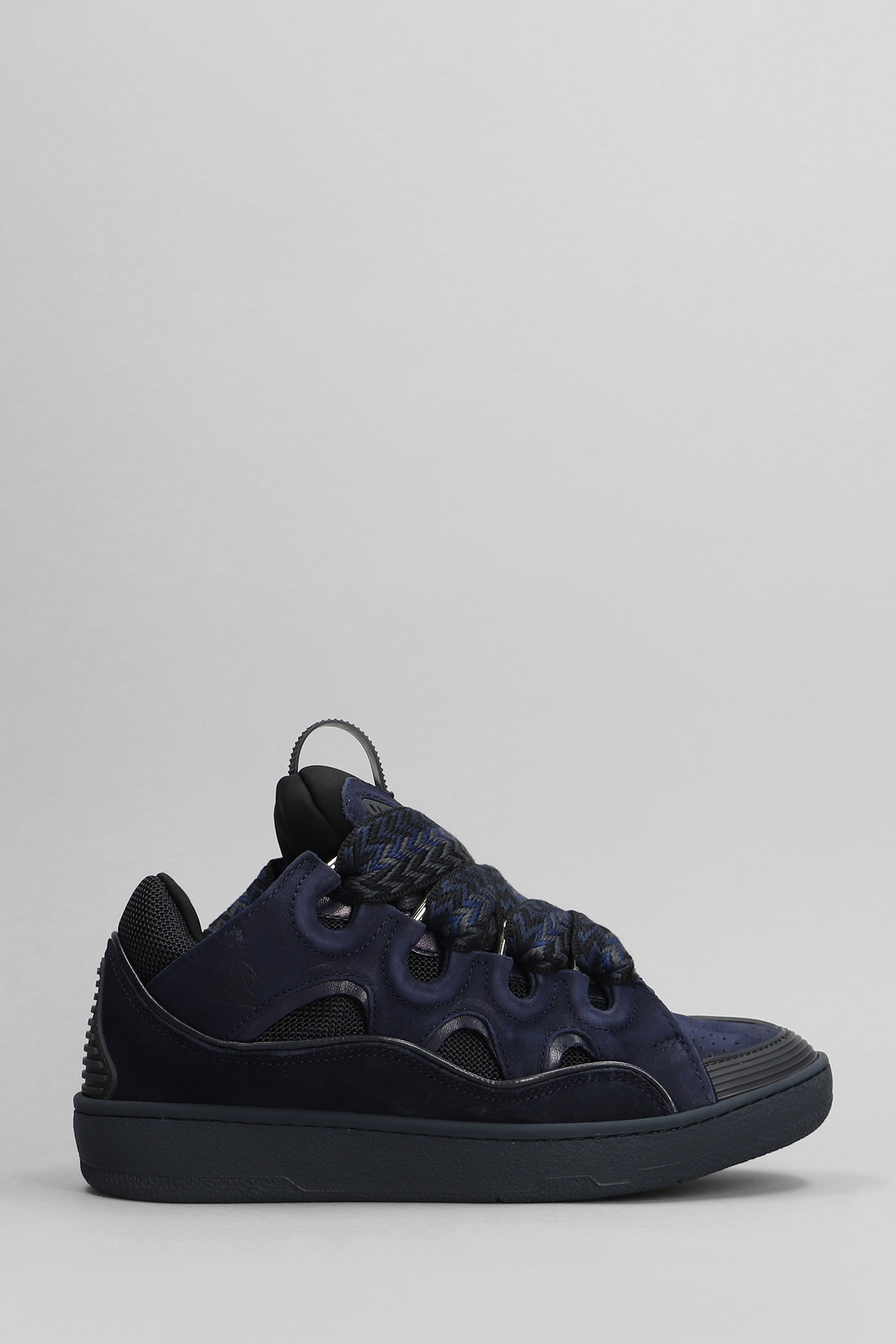 Shop Lanvin Curb Sneakers In Blue Suede And Leather