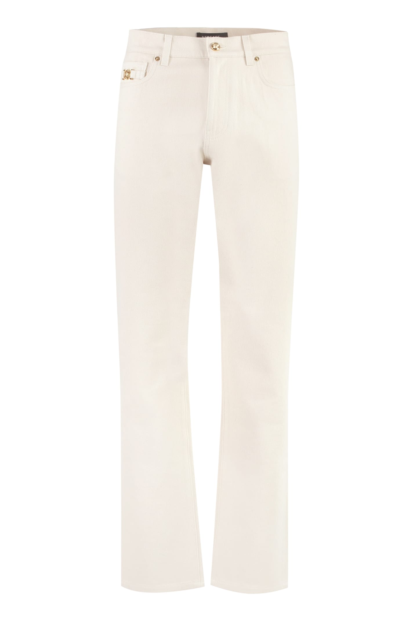 Shop Versace Straight Leg Jeans In Ecru