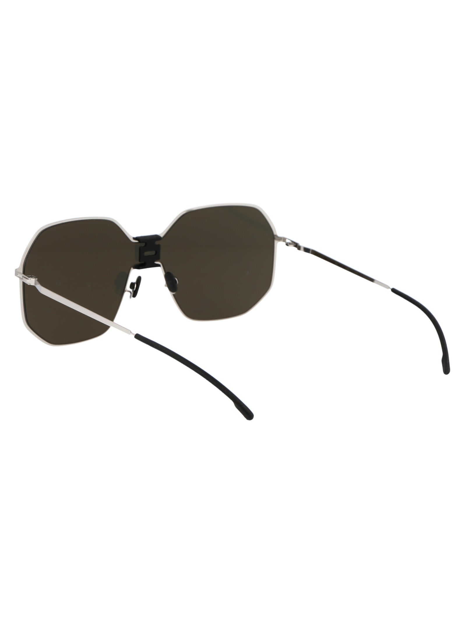 Shop Mykita Mmecho003 Sunglasses In 351 Mh22 Pitch Black Shiny Silver Silver Flash Shield