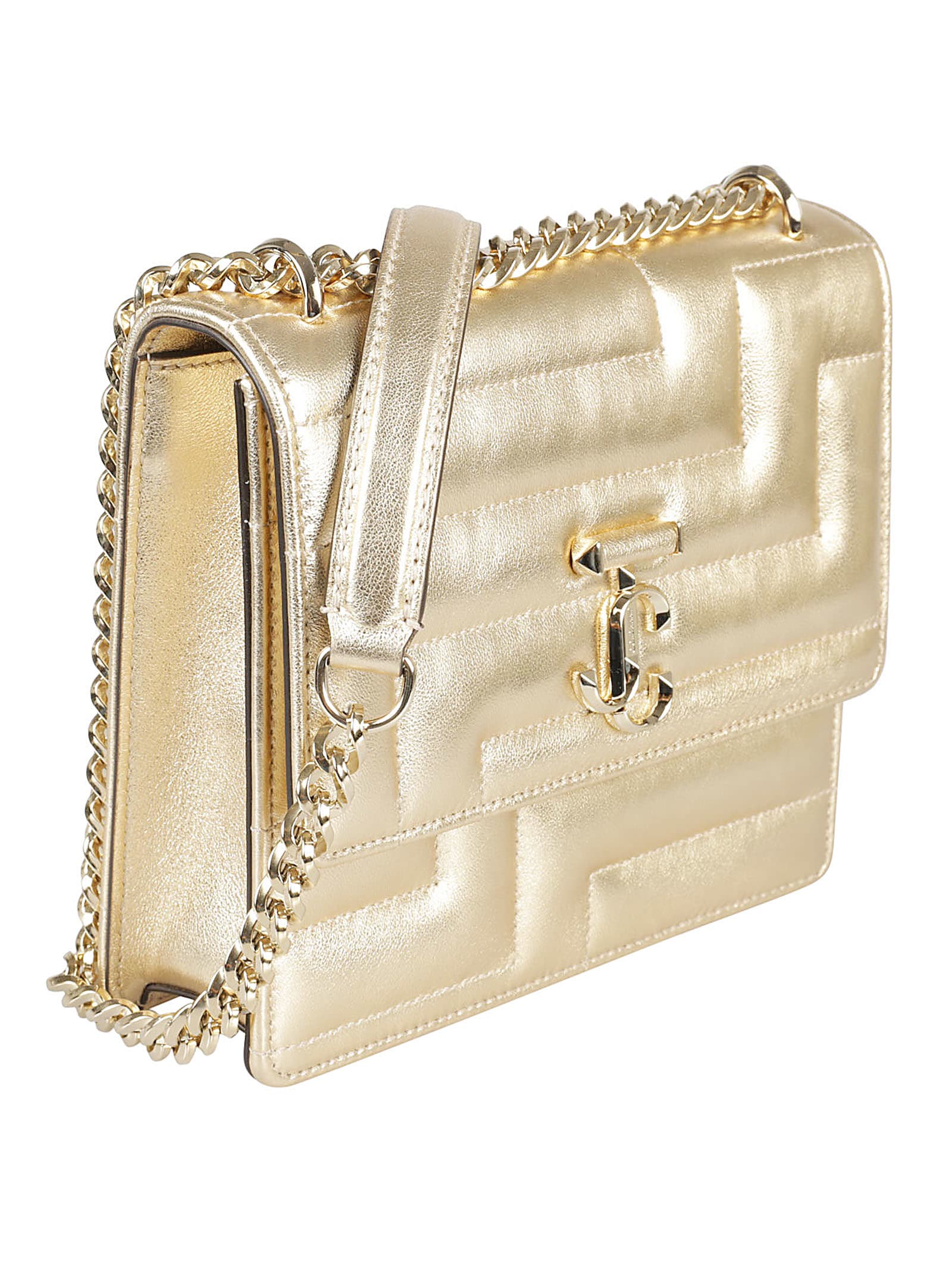 Shop Jimmy Choo Chain Quilted Shoulder Bag In Gold
