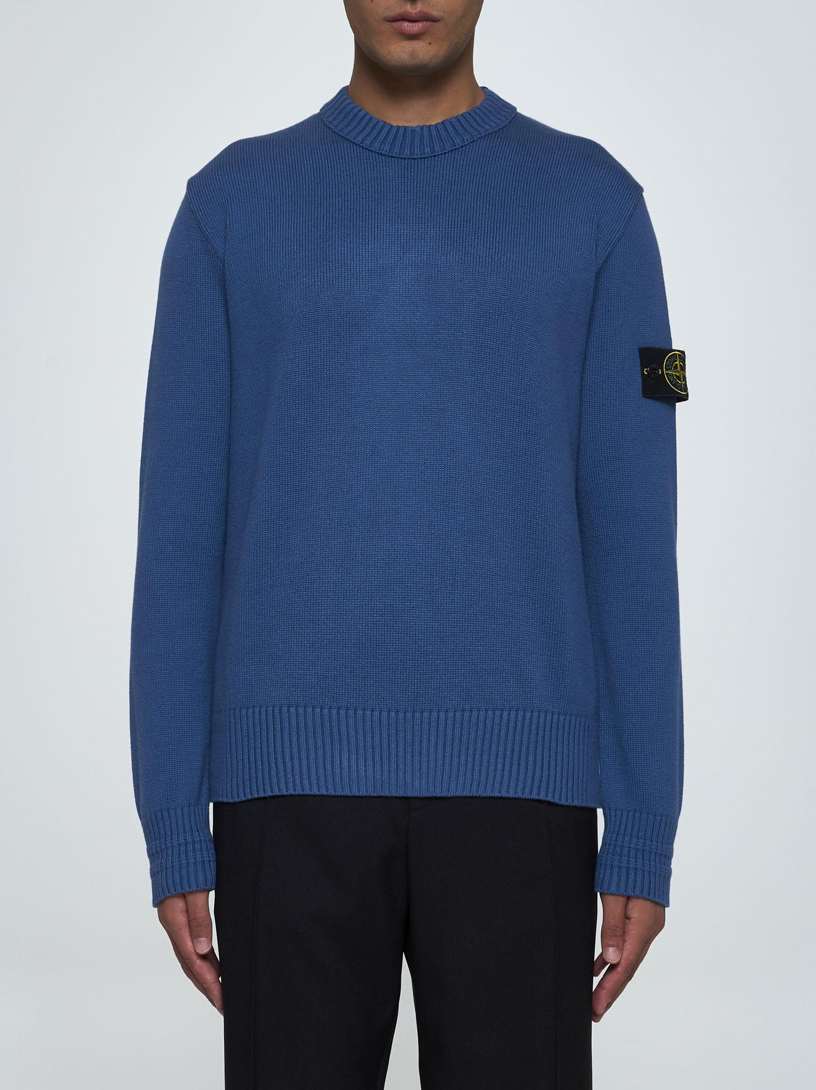 Stone Island Winter Cotton Crewneck Sweater Knitwear Blue In Blu