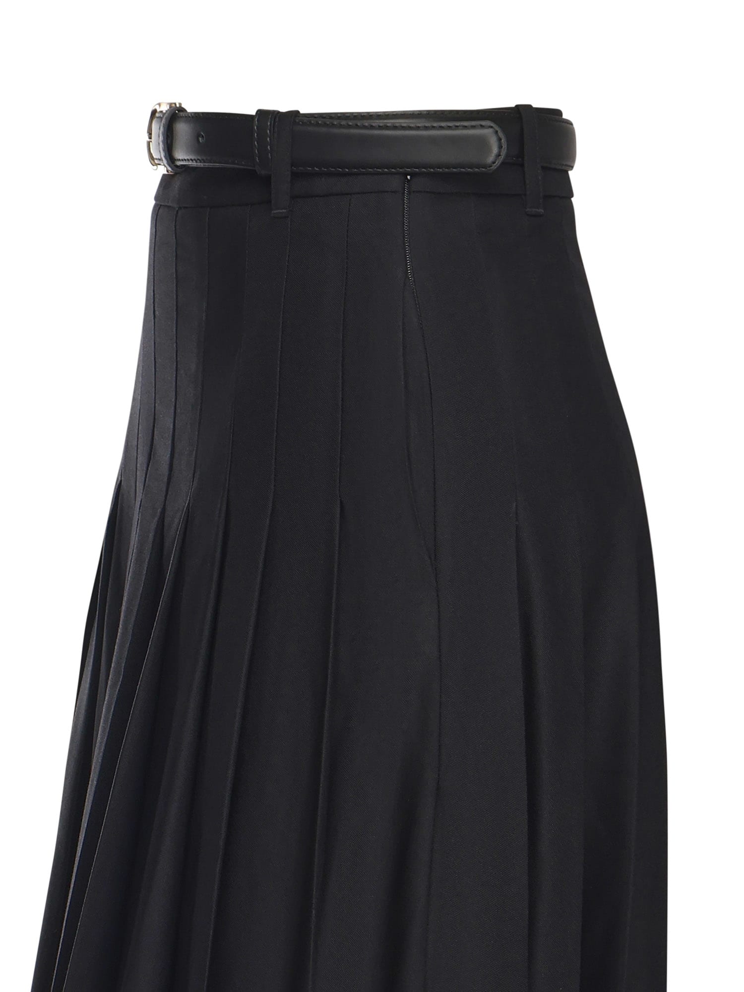 Self-portrait Long Pleated Twill Skirt In Blue