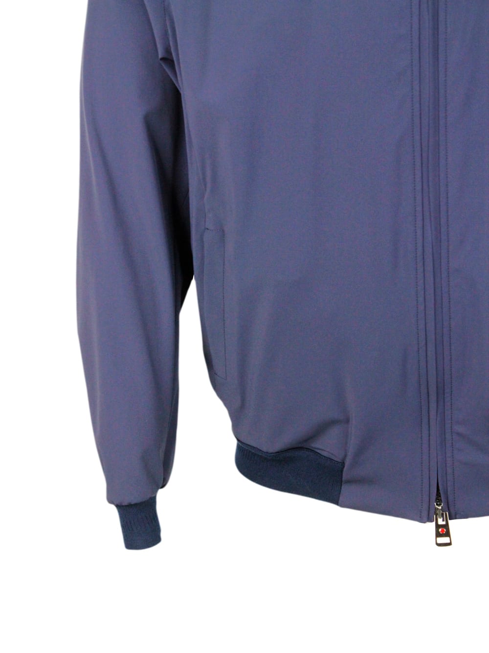 Shop Kired Lightweight Bomber Jacket In Special Stretch Technical Fabric With Standing Collar And Concealed Hoo In Blu