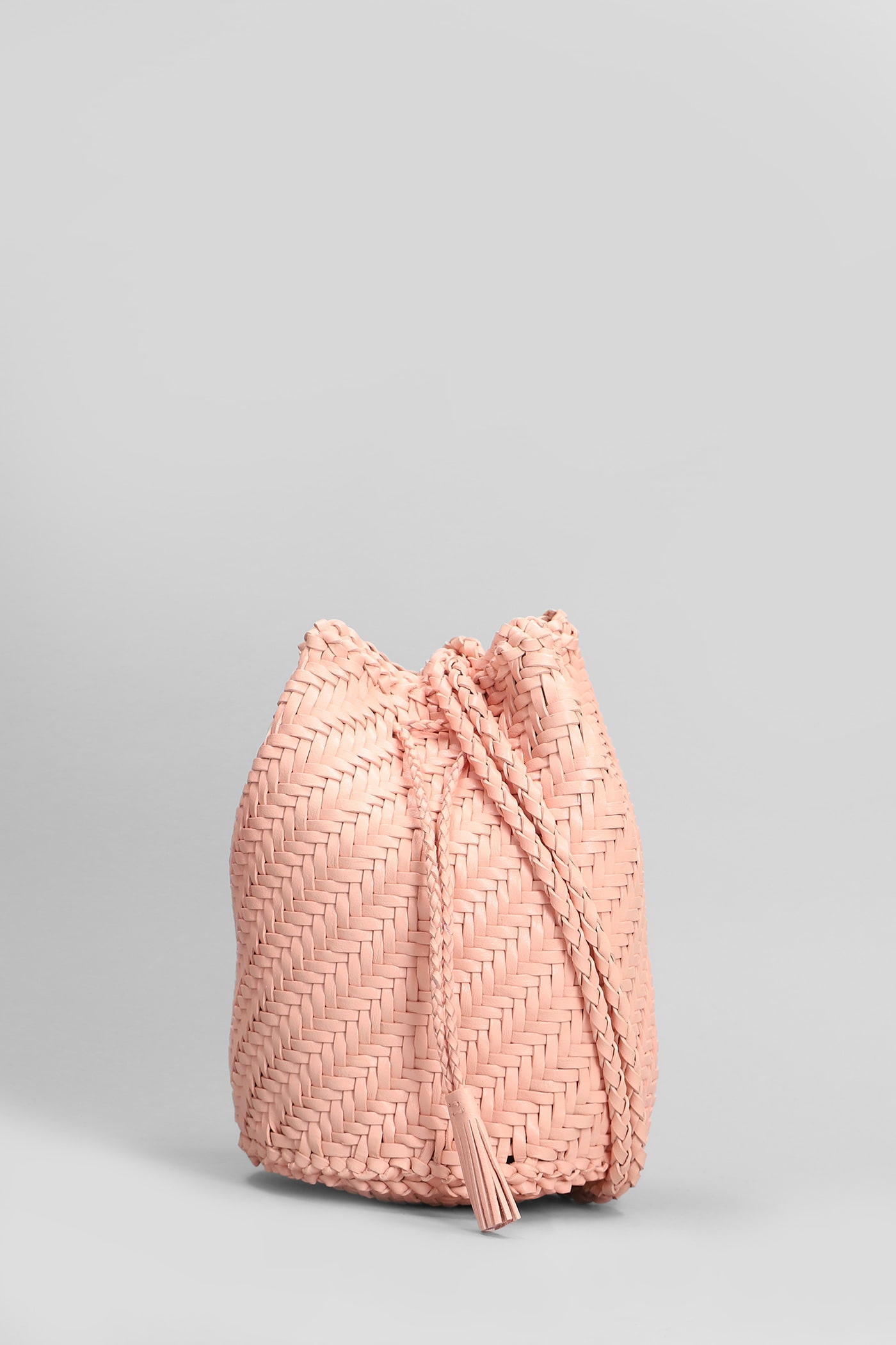 Pompom Double Jump Shoulder Bag In Rose-pink Leather