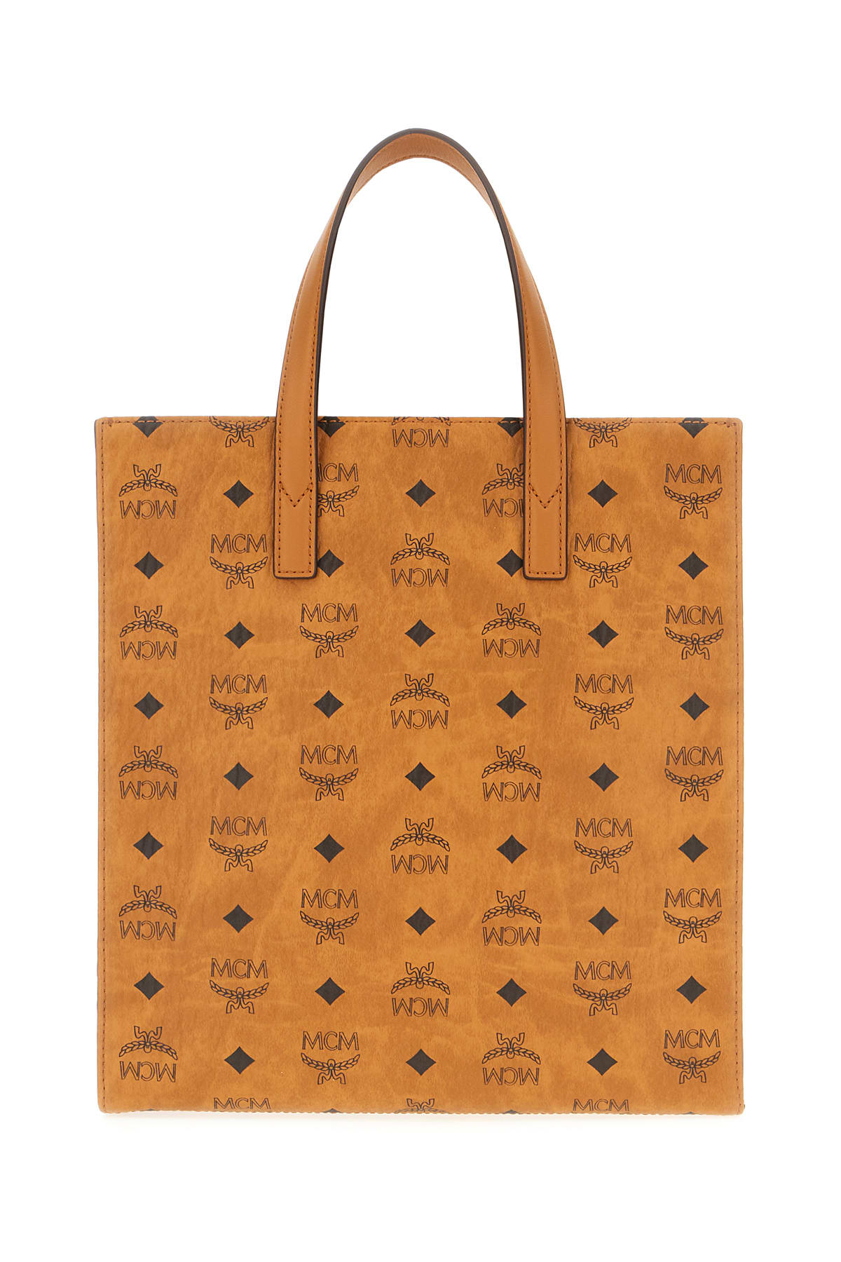 Shop Mcm Printed Synthetic Leather Medium Aren Handbag In Co