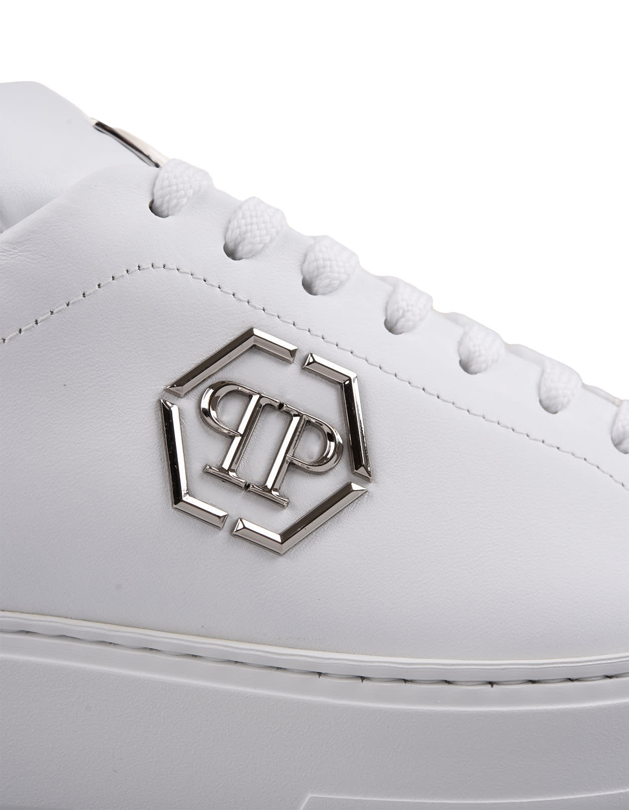 Shop Philipp Plein White Hexagon Low-top Sneakers