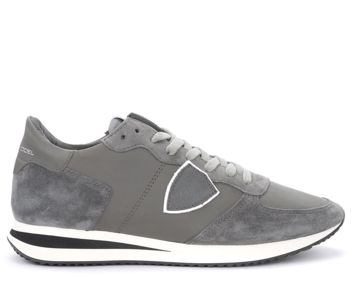 Philippe Model Tropez X Sneaker In Gray Leather And Suede