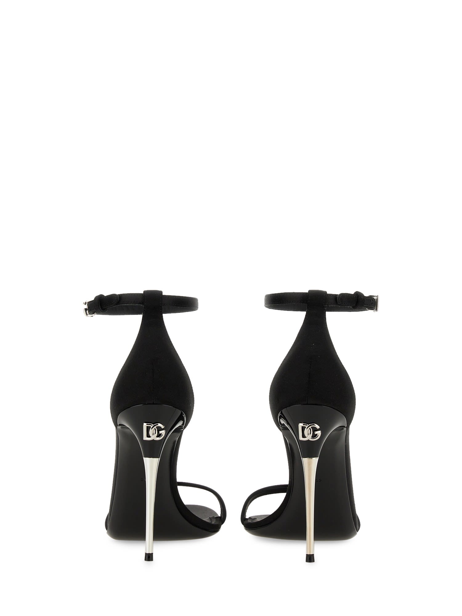 Shop Dolce & Gabbana Satin Sandal In Black, Silver
