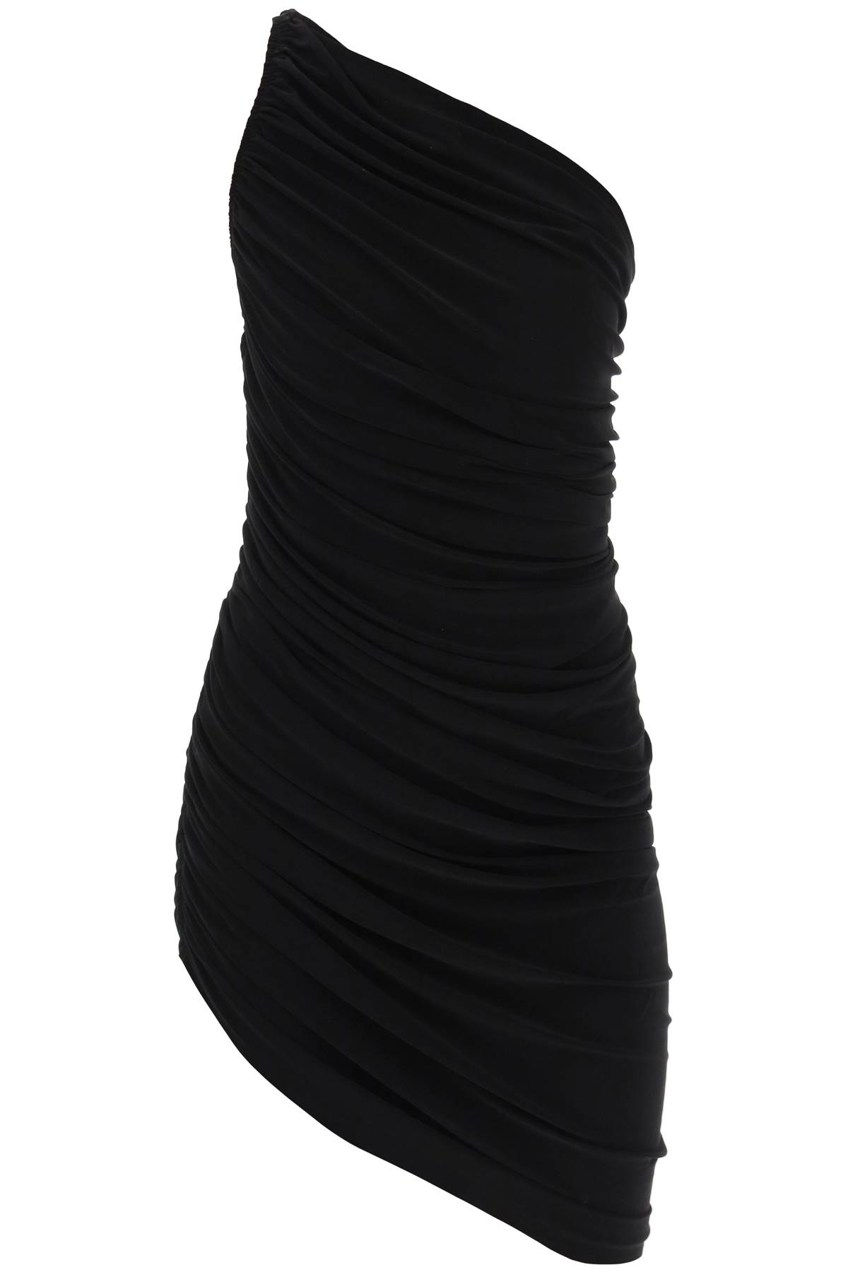 Shop Norma Kamali Diana Ruched One-shoulder Mini Dress In Black (black)