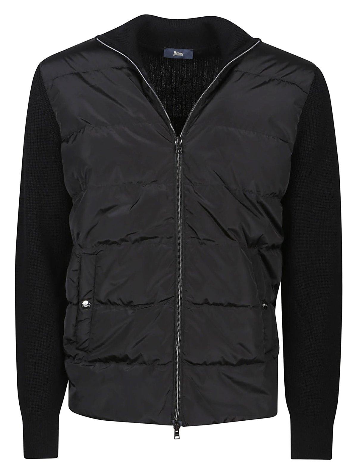 Shop Herno Zip-up Knitted Puffer Jacket In Black