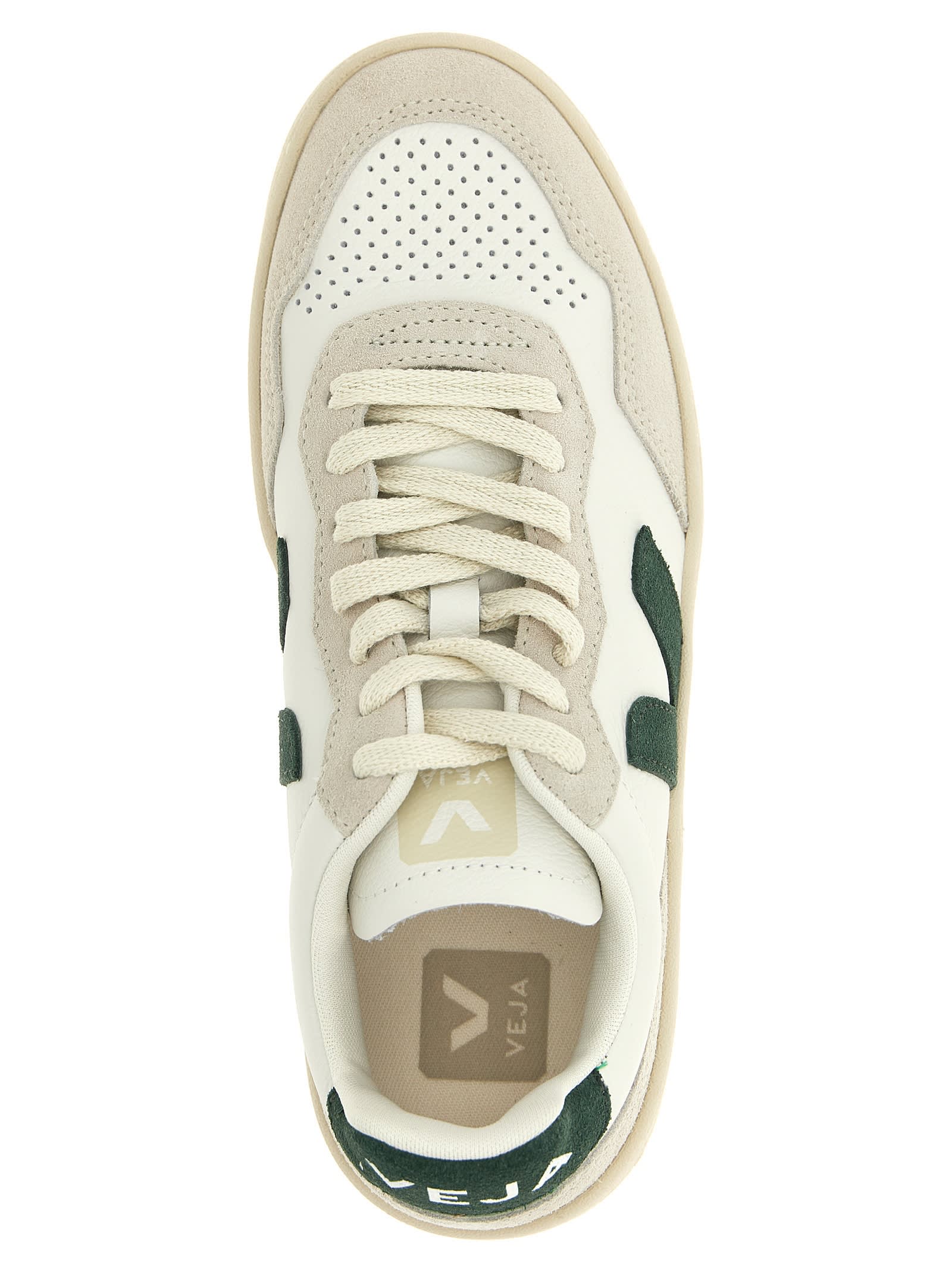 Veja V-90 Bicolor Low-top Sneakers In Green