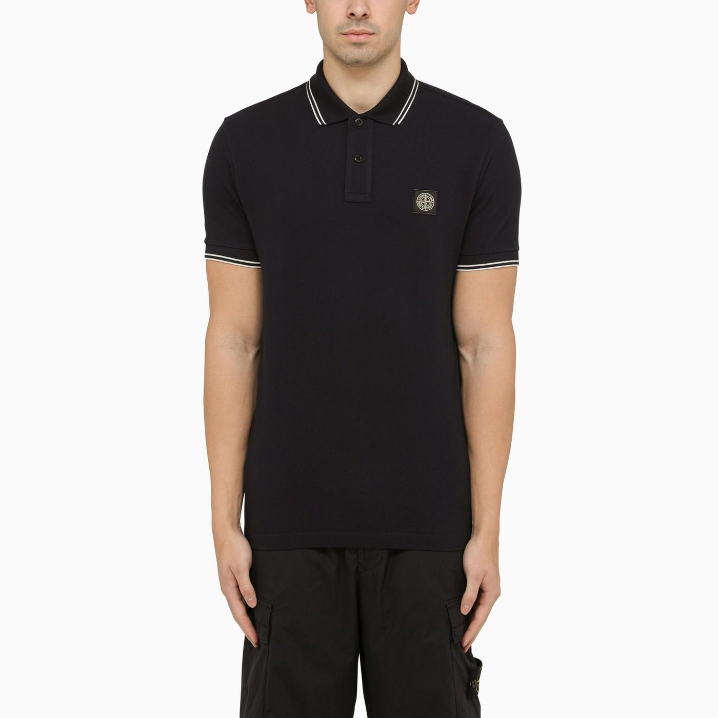 Shop Stone Island Navy Short-sleeved Polo Shirt With Logo In Blue