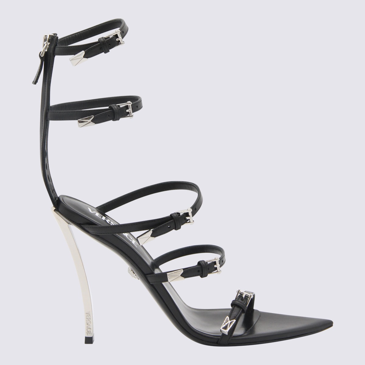 Shop Versace Black Leather Pin Point Sandals
